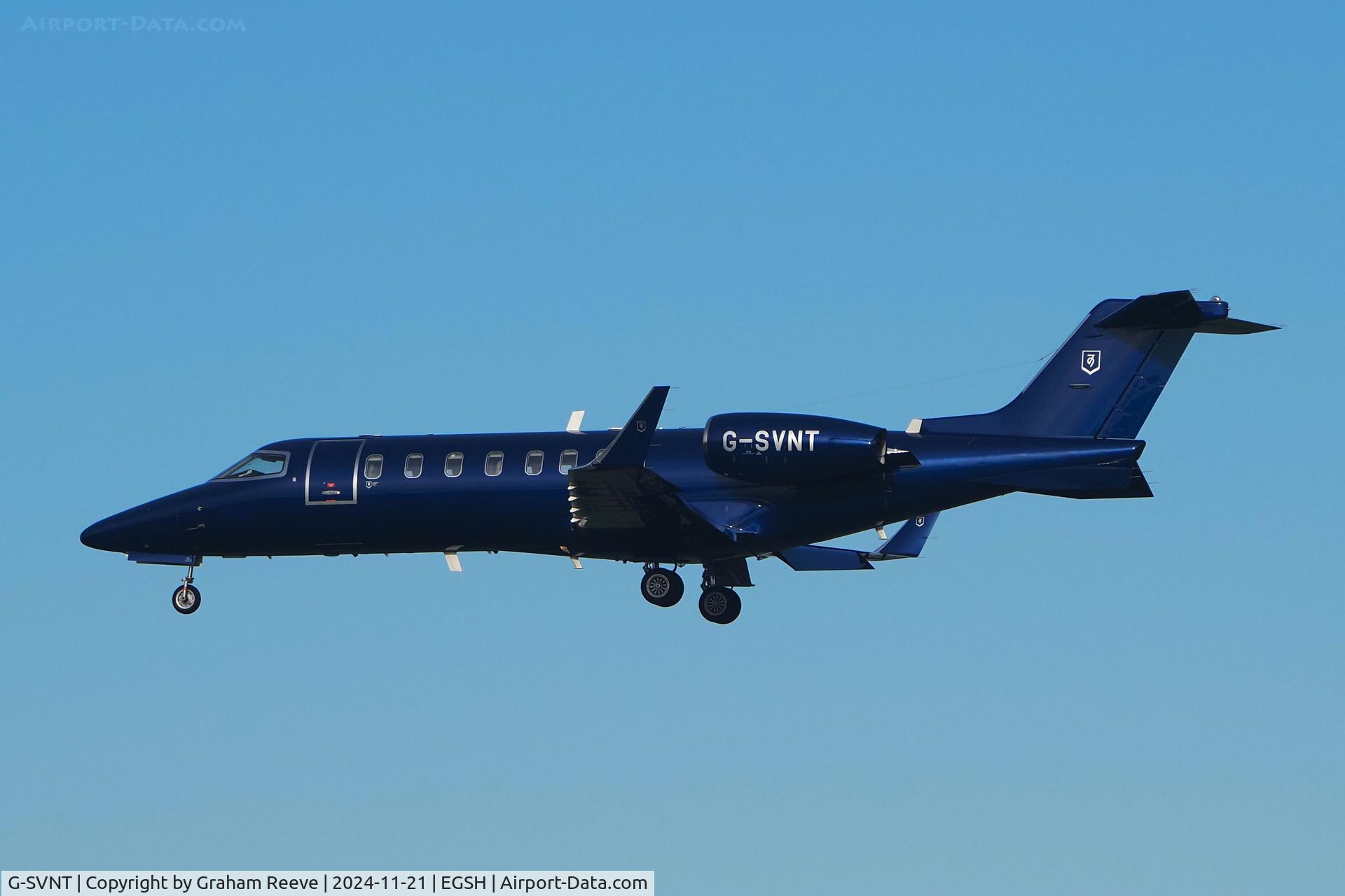 G-SVNT, 2008 Learjet 45XR C/N 45-377, Landing at Norwich.