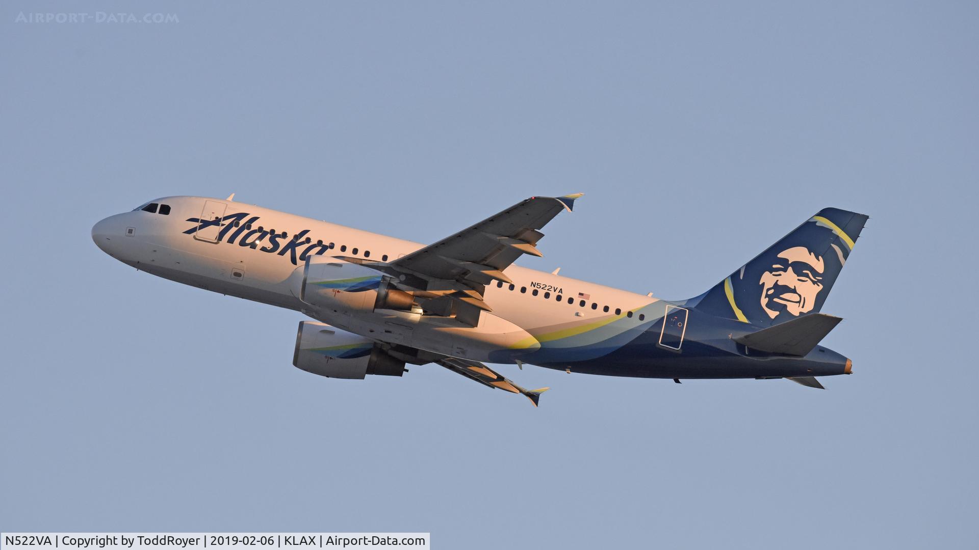 N522VA, 2006 Airbus A319-112 C/N 2811, Departing LAX on 25R