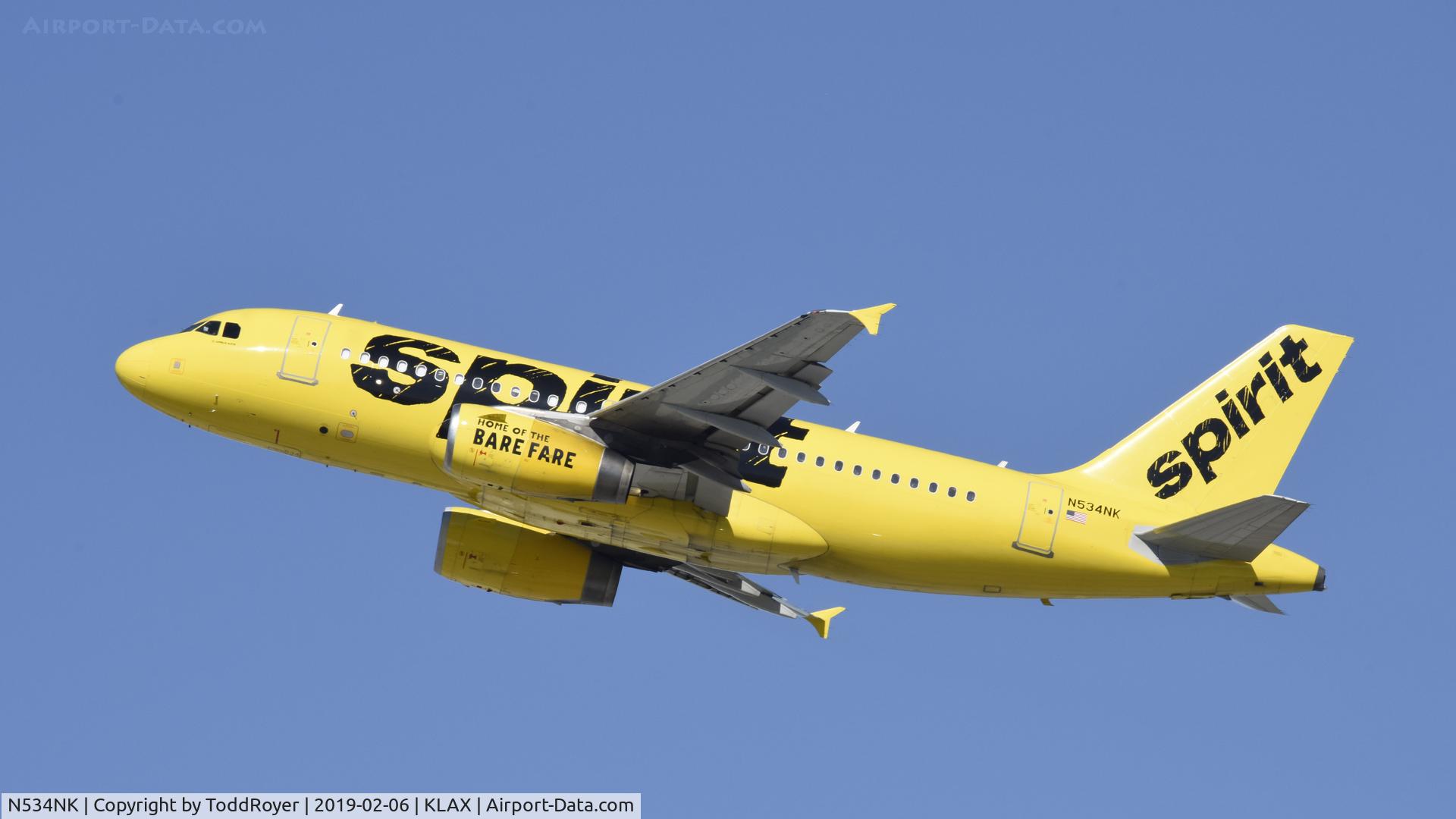 N534NK, 2008 Airbus A319-132 C/N 3395, Departing LAX on 25R