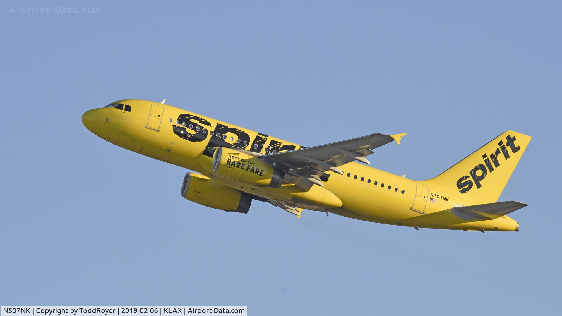 N507NK, 2005 Airbus A319-132 C/N 2560, Departing LAX on 25R