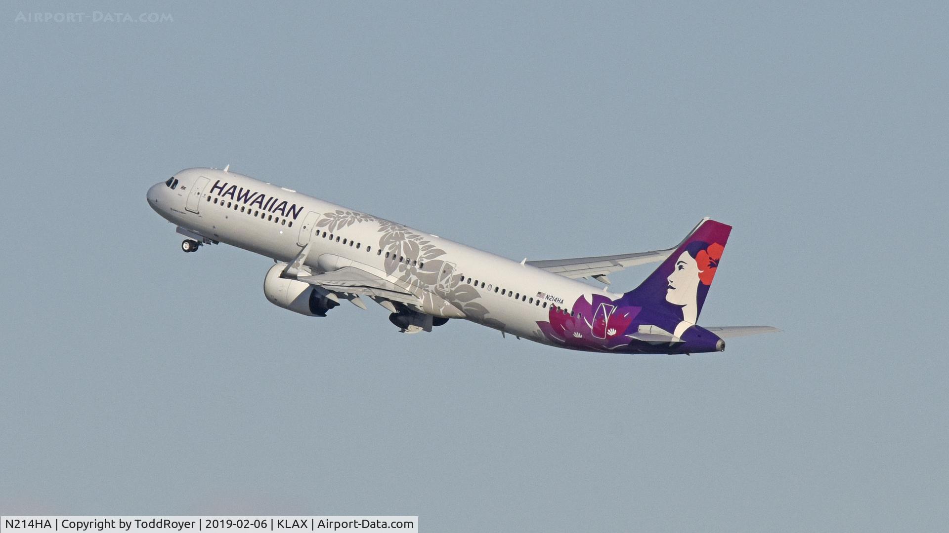 N214HA, 2018 Airbus A321-271N C/N 8157, Departing LAX on 24L
