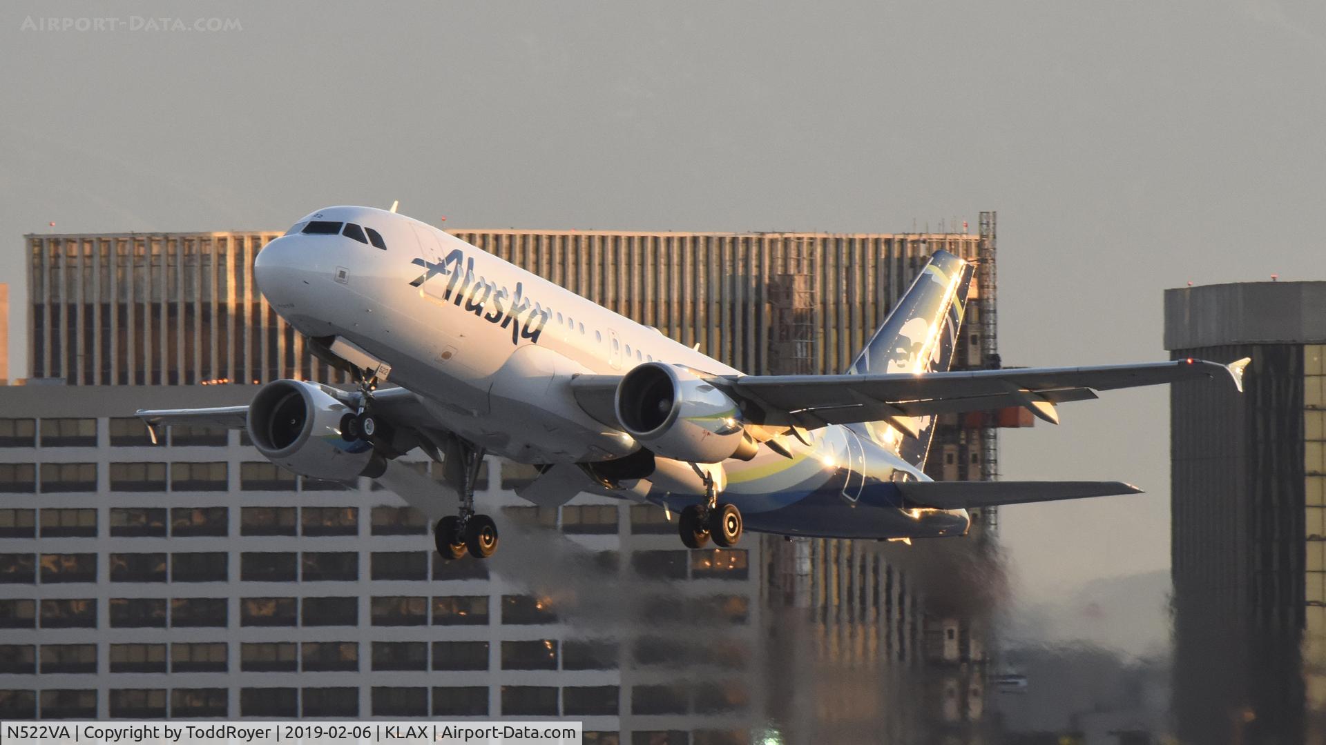N522VA, 2006 Airbus A319-112 C/N 2811, Departing LAX on 25R