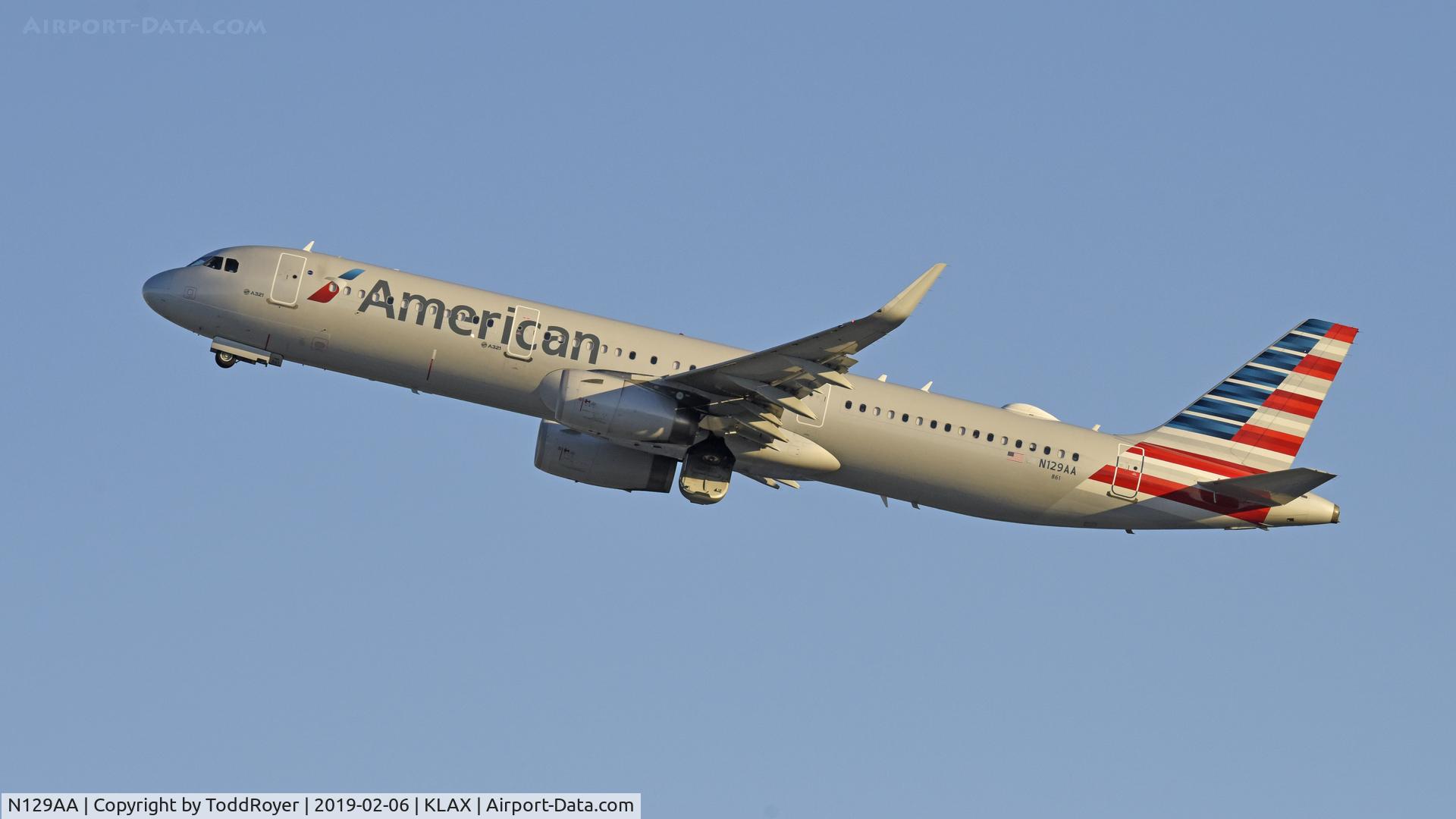N129AA, 2014 Airbus A321-231 C/N 6401, Departing LAX on 25R