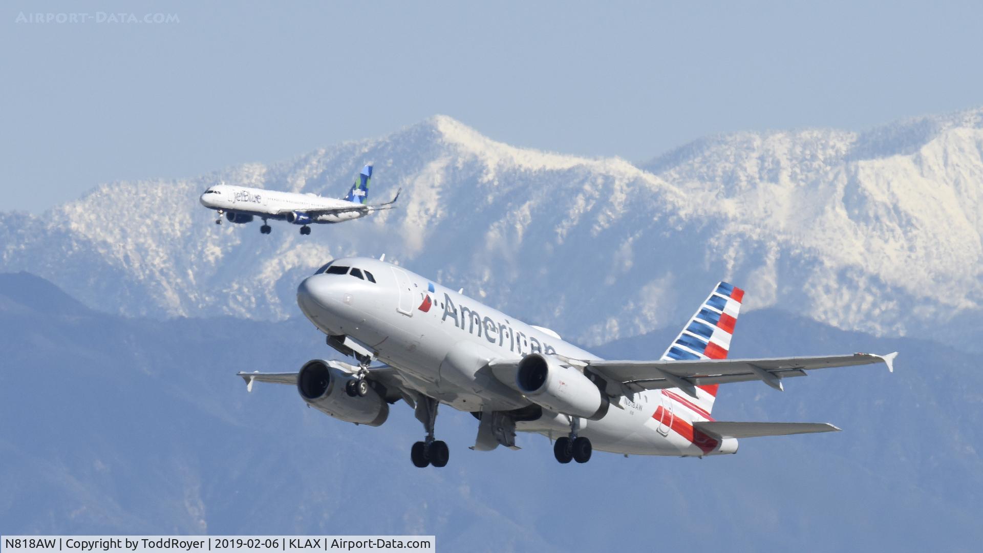 N818AW, 2000 Airbus A319-132 C/N 1375, Departing LAX on 25R