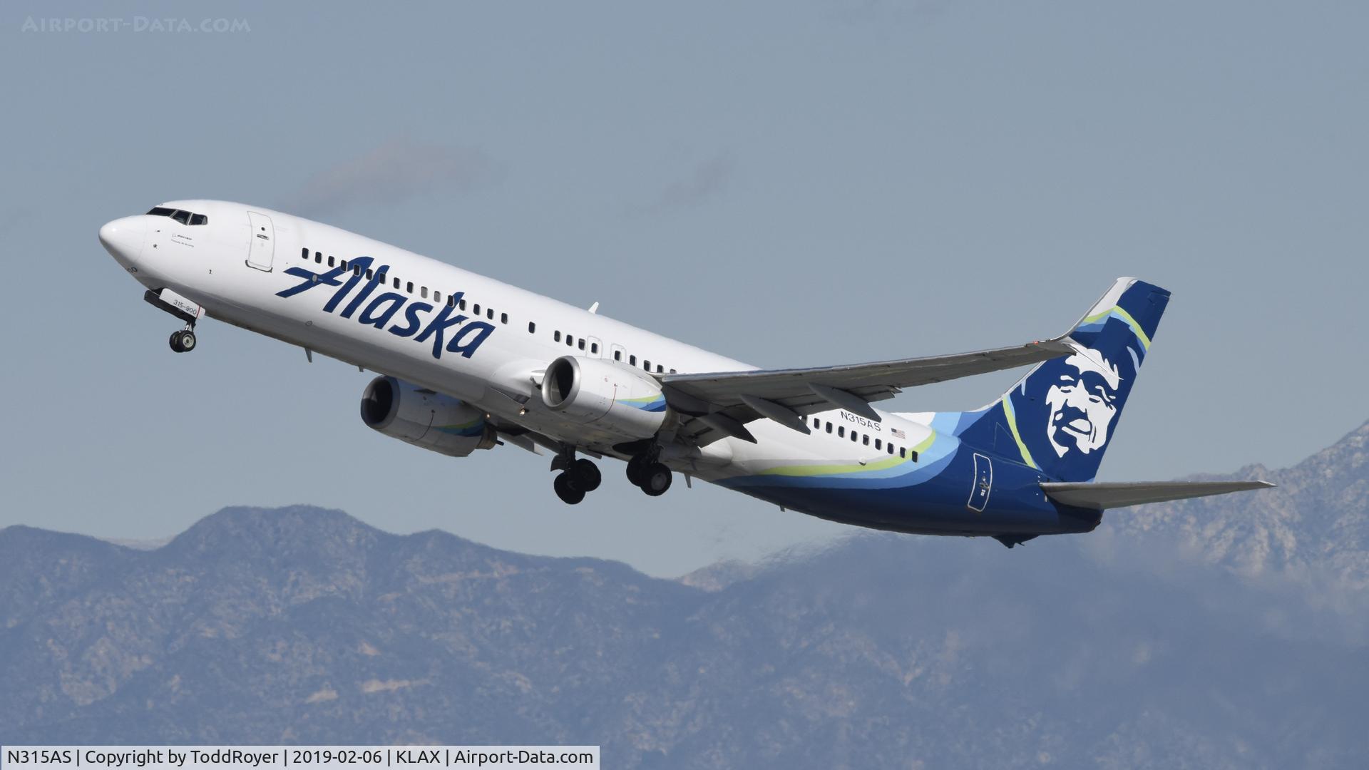 N315AS, 2002 Boeing 737-990 C/N 30019, Departing LAX on 25R