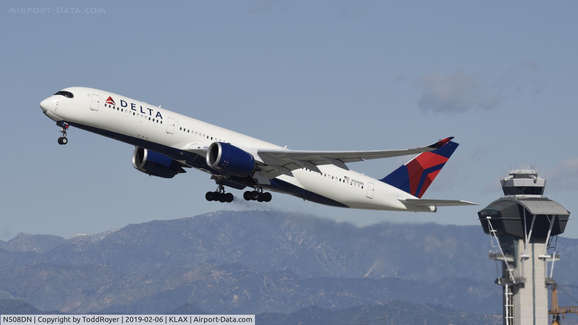 N508DN, 2018 Airbus A350-941 C/N 0190, Departing LAX on 25R