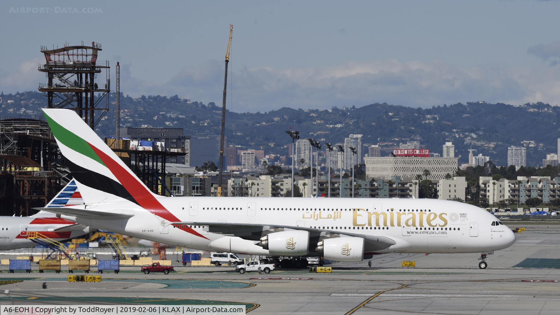 A6-EOH, 2014 Airbus A380-861 C/N 174, Taxiing to gate at LAX
