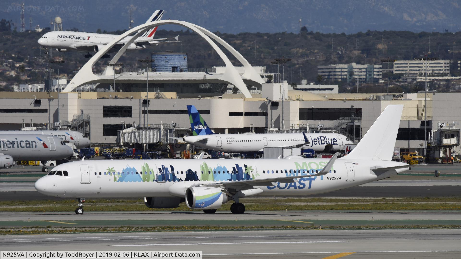 N925VA, 2017 Airbus A321-251N C/N 7999, Arriving at LAX on 25L