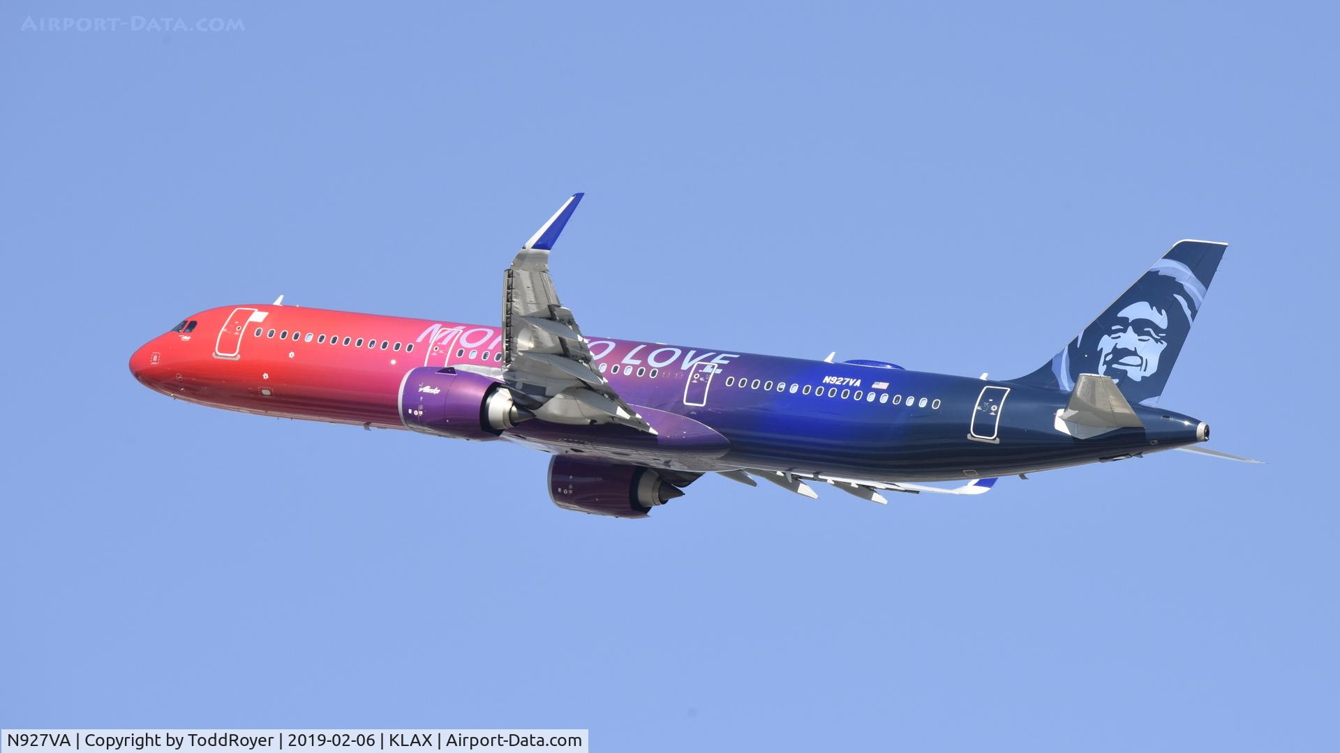 N927VA, 2018 Airbus A321-253N C/N 8126, Departing LAX on 25R