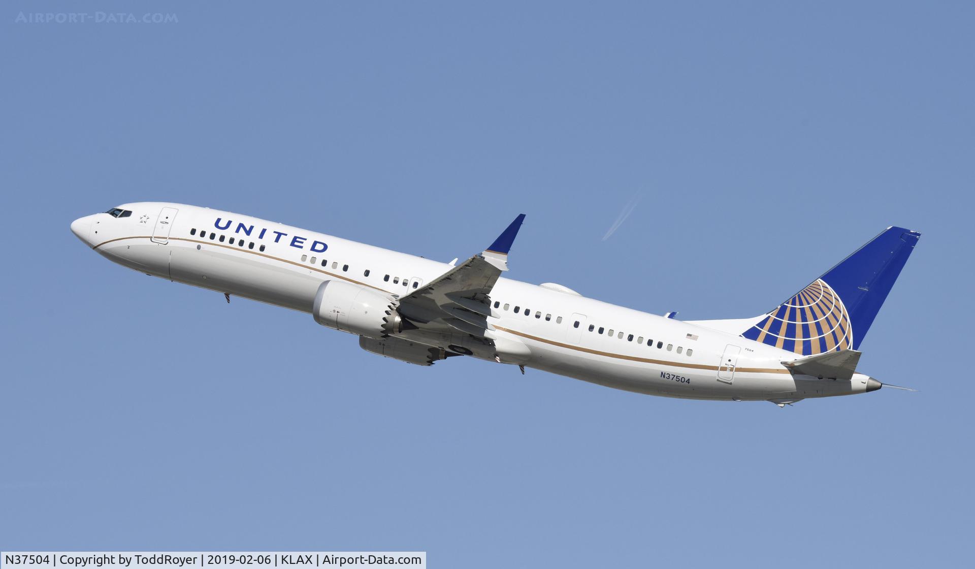 N37504, 2018 Boeing 737-9 MAX C/N 43435, Departing LAX on 25R