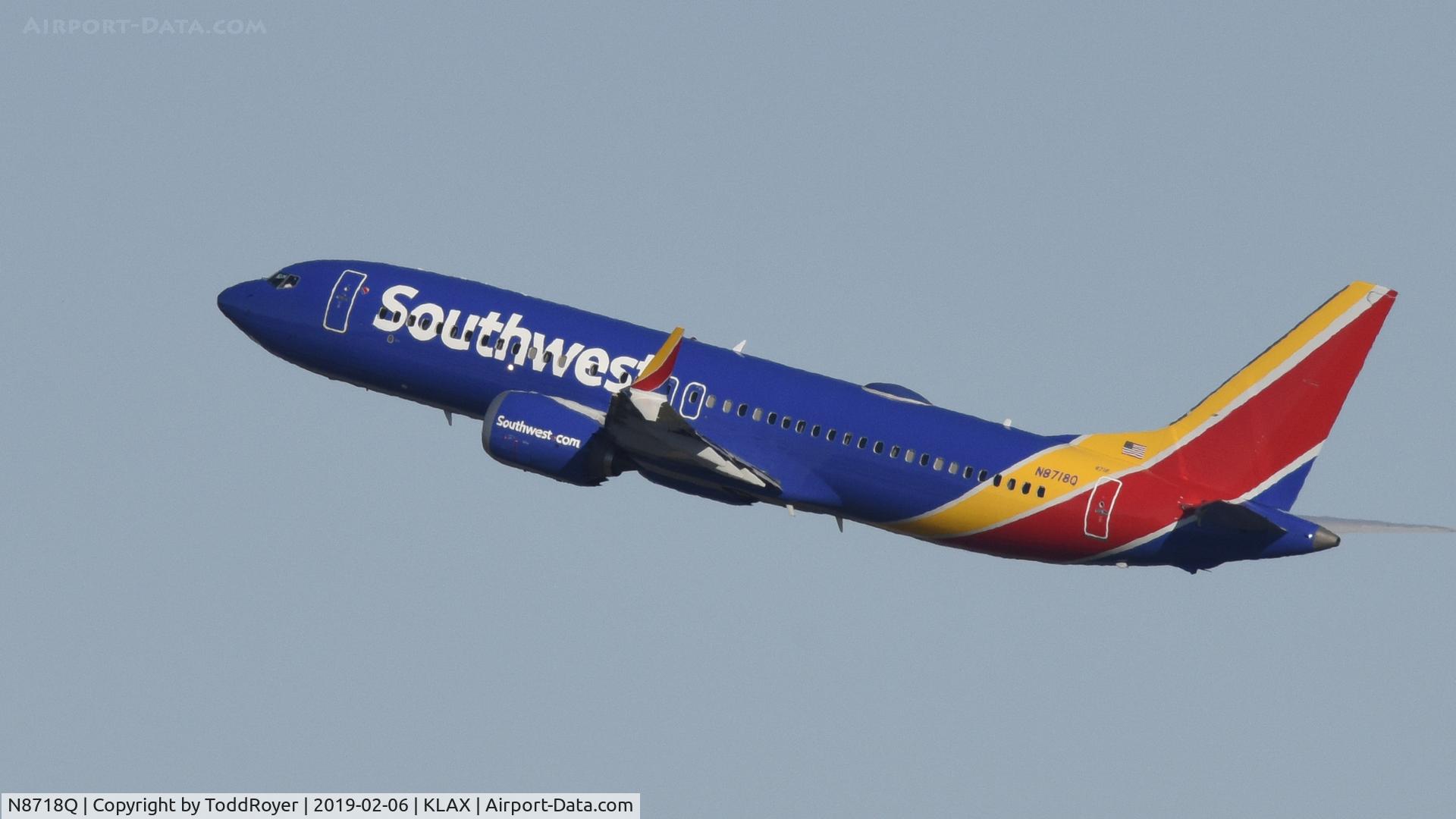 N8718Q, 2018 Boeing 737-8 MAX C/N 42546, Departing LAX on 24L