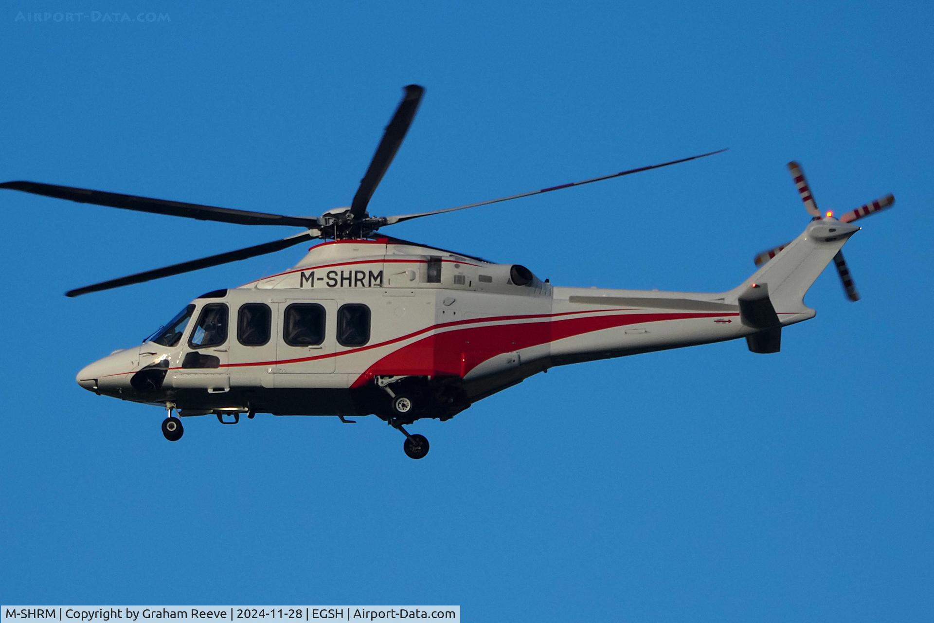 M-SHRM, AgustaWestland AW 139 C/N 31716, Departing from Norwich.