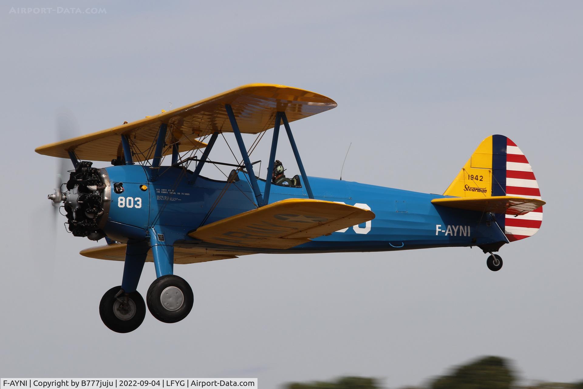 F-AYNI, 1941 Boeing PT-17 Kaydet (A75N1) C/N 75-3895, at Cambrai 2022 airshow