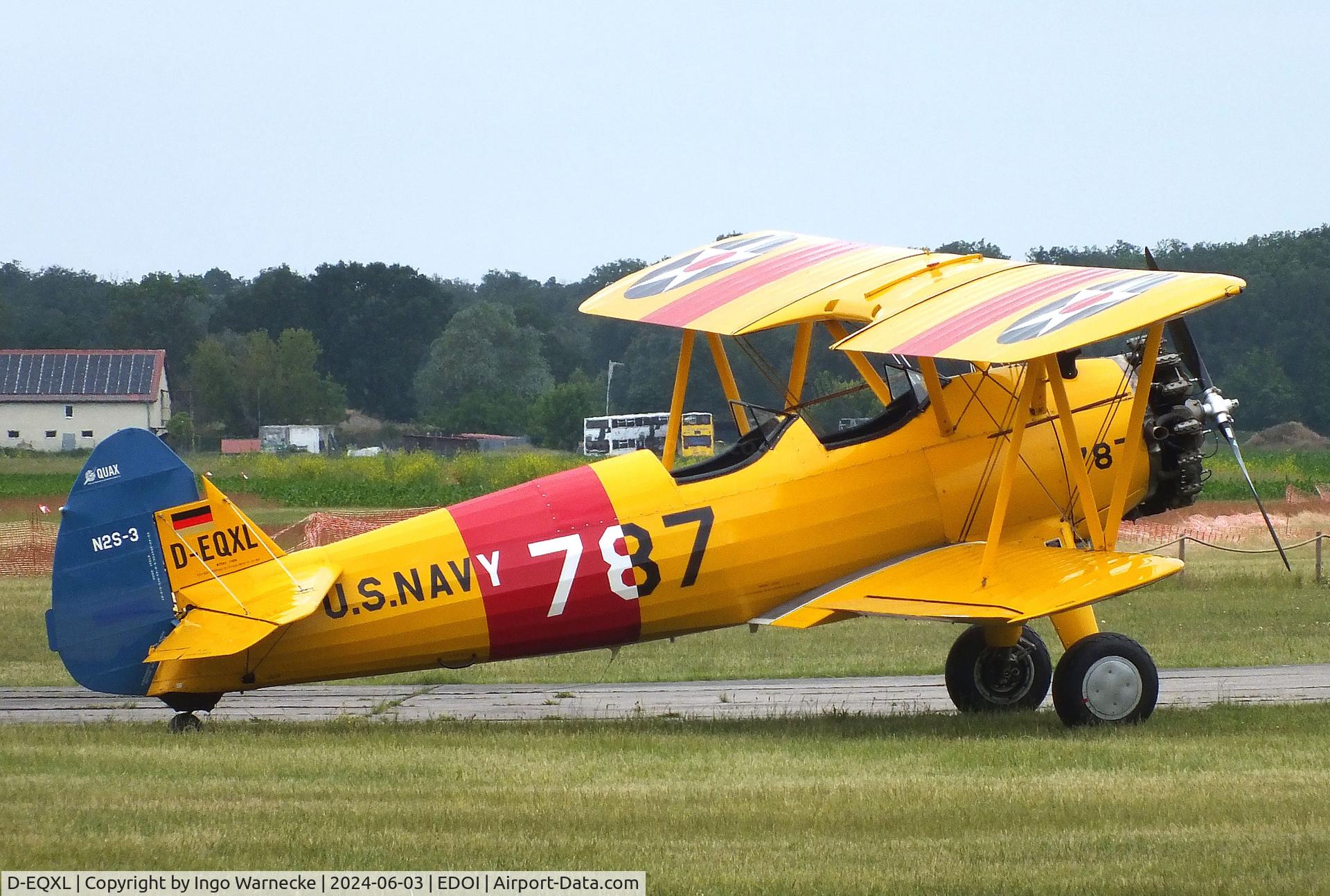 D-EQXL, Boeing N2S-4 Kaydet (A75N1) C/N 75-658, Boeing (Stearman) A75N1 / PT-17 / N2S-3 at Bienenfarm airfield (home of part of the collection of Quax, association for the promotion of historic aircraft e.V.), Paulinenaue