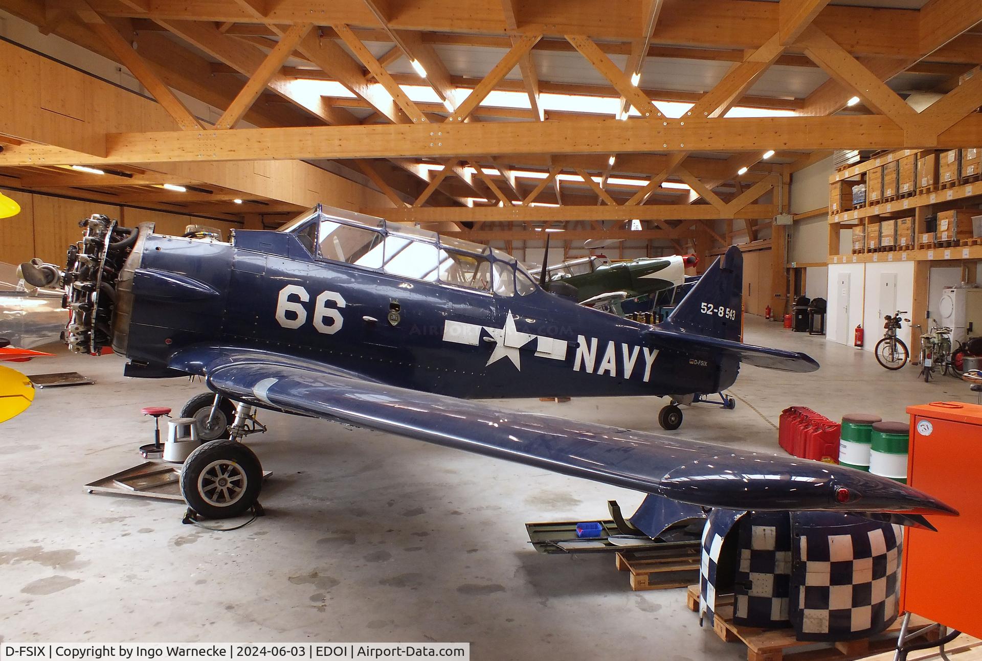 D-FSIX, 1953 North American T-6J Harvard Mk. IV C/N CCF-4-464, Canadian Car & Foundry (CCF) Harvard Mk4 (North American T-6) undergoing maintenance at Bienenfarm airfield (home of part of the collection of Quax, association for the promotion of historic aircraft e.V.), Paulinenaue
