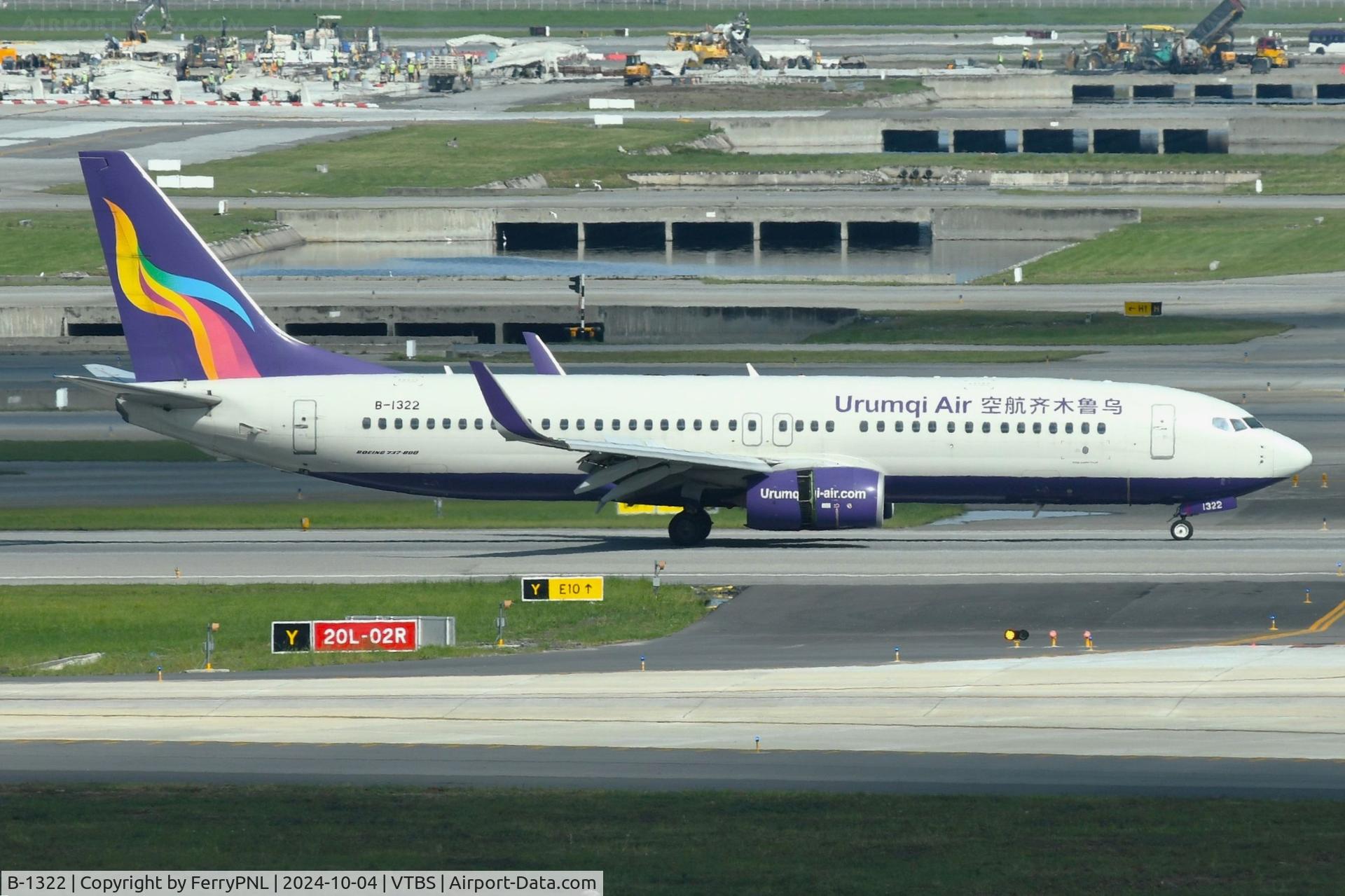 B-1322, 2017 Boeing 737-86W(WL) C/N 60168, Urumqi Air B738 landing in BKK