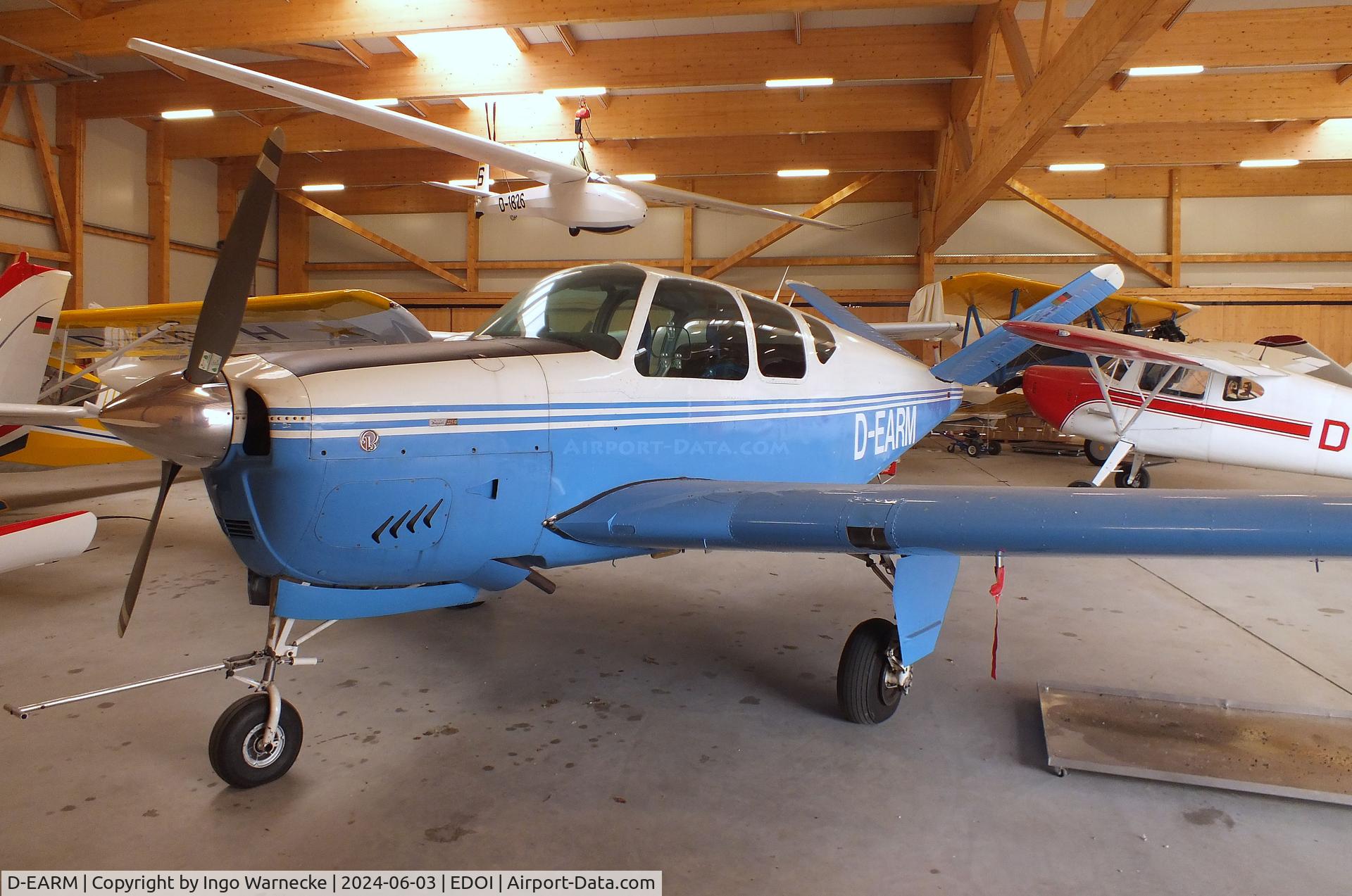 D-EARM, 1955 Beechcraft F35 Bonanza C/N D-4256, Beechcraft F35 Bonanza at Bienenfarm airfield (home of part of the collection of Quax, association for the promotion of historic aircraft e.V.), Paulinenaue