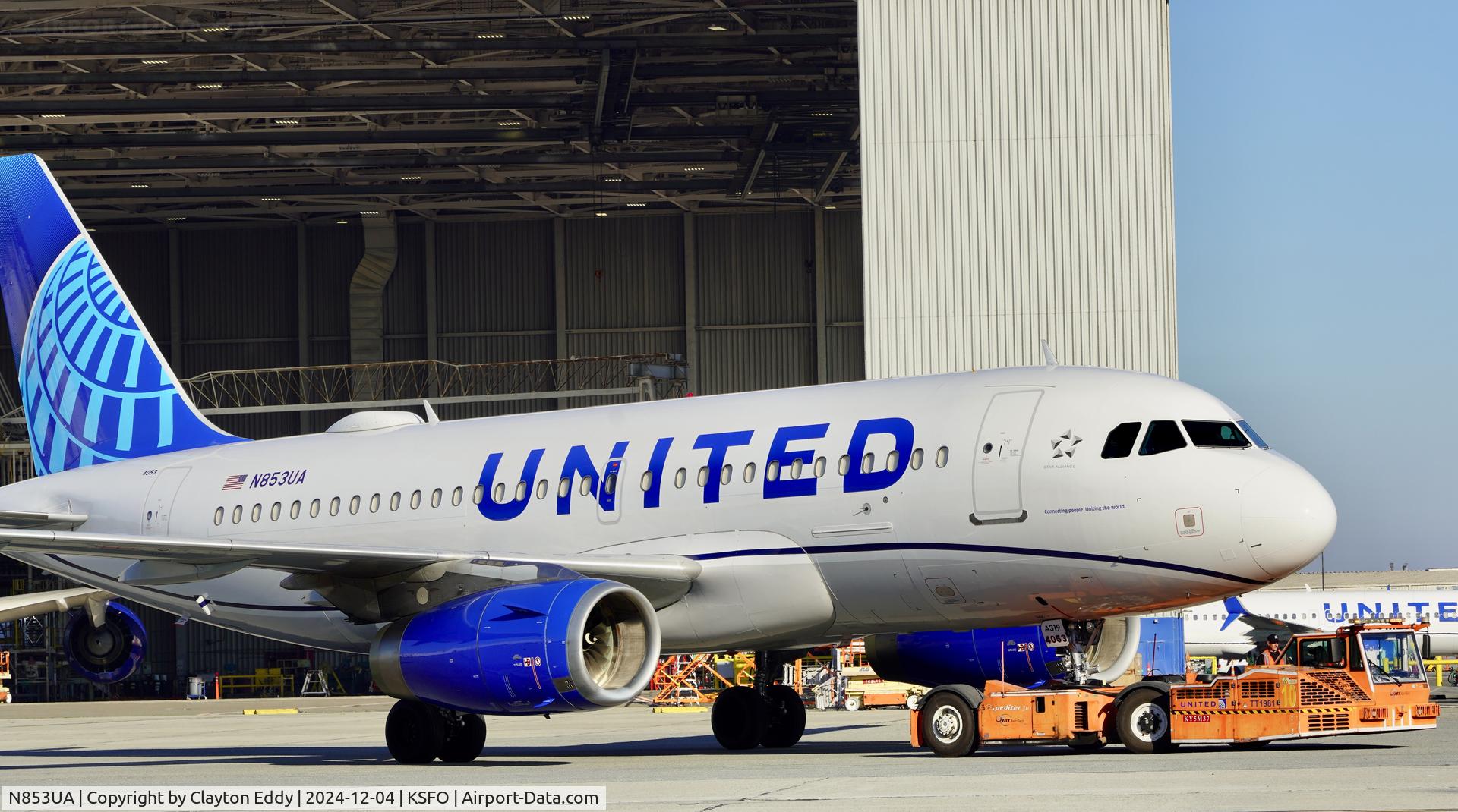 N853UA, 2002 Airbus A319-131 C/N 1688, SFO 2024.