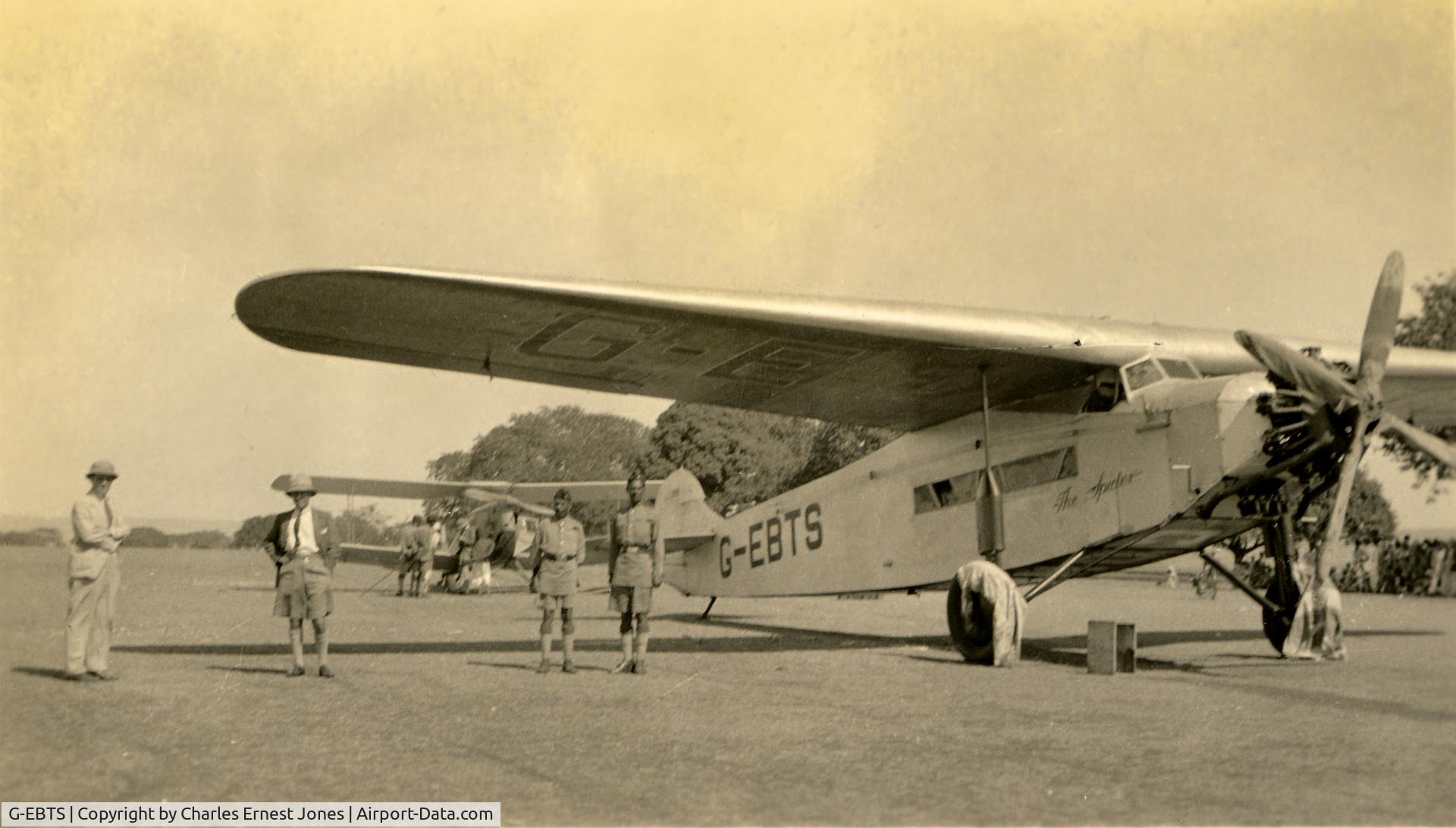 G-EBTS, 1927 Fokker F-VIIA C/N 4953, the Spider on the ground (with the biplane (Gypsy Moth?) that accompanied it on this mission in India in its later years