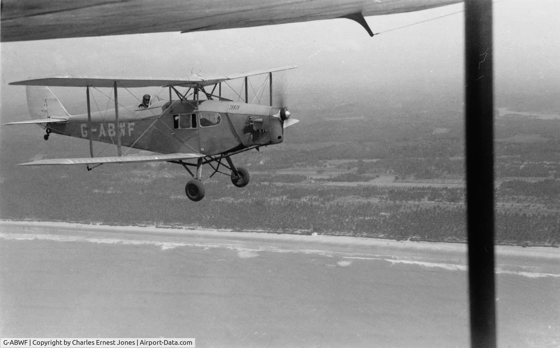 G-ABWF, 1932 de Havilland Fox Moth C/N 4008, This aircraft accompanied Spider (G-EBTS) while it was based in India in that aircraft's latter years (Circa 1934). The photograph of G-ABWF was taken from G-EBTS and is titled 