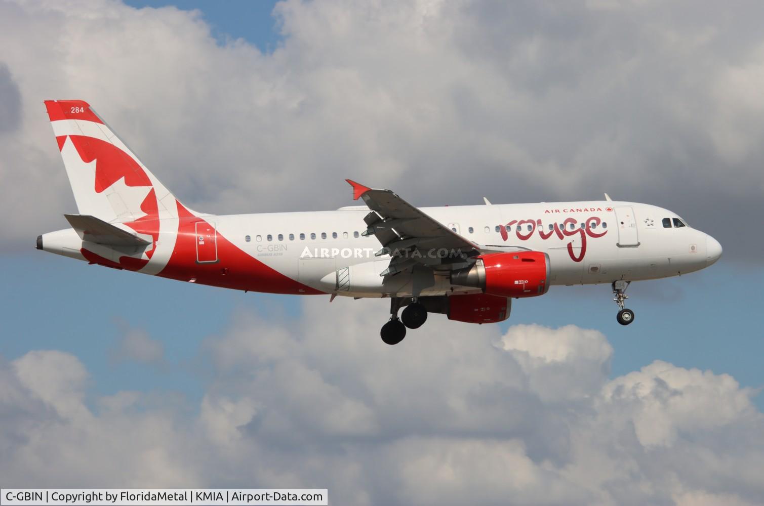 C-GBIN, 1998 Airbus A319-114 C/N 845, Rouge A319 zx cyul-mia