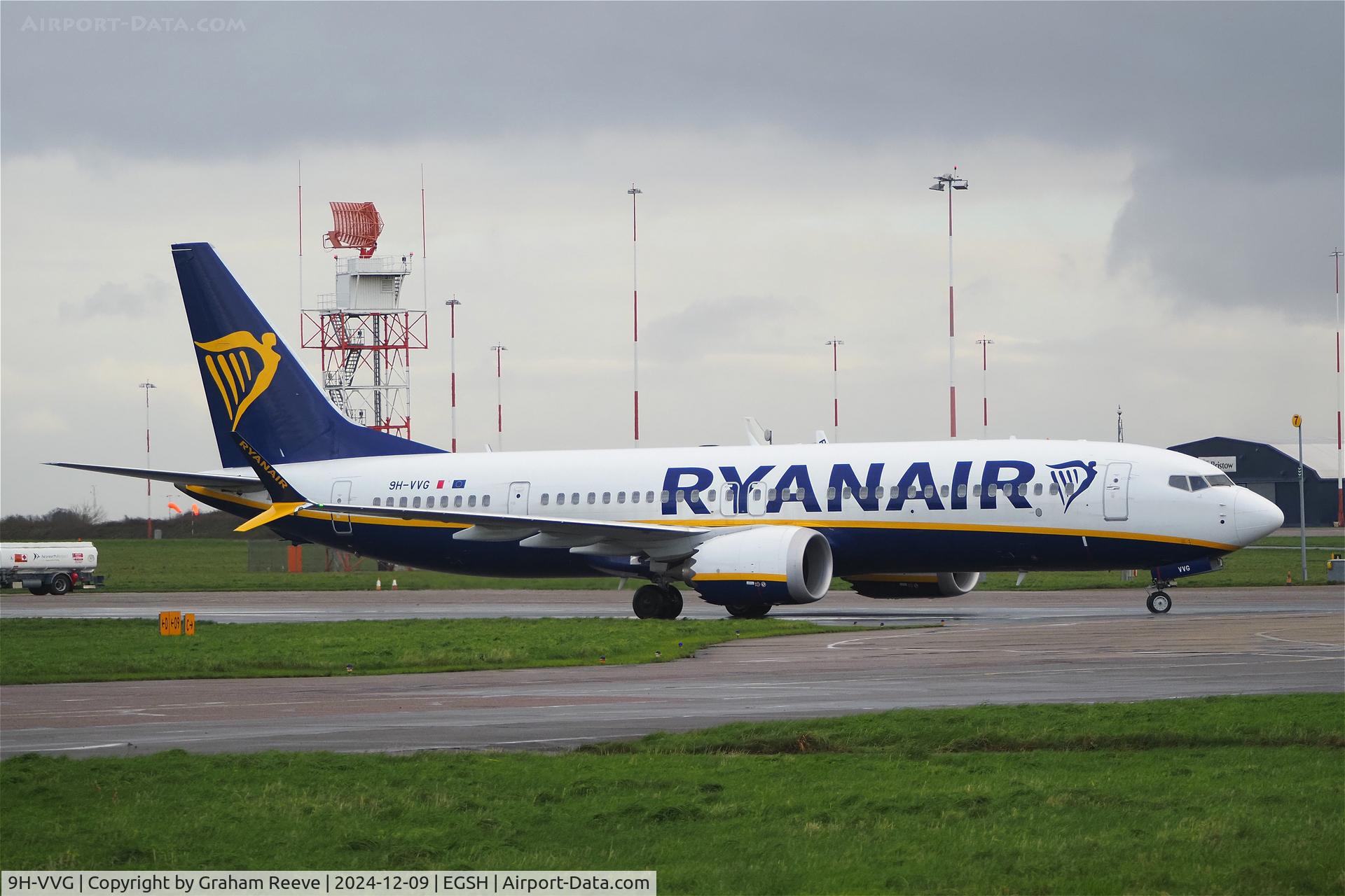 9H-VVG, 2022 Boeing 737-8-200 MAX C/N 62343, Just landed at Norwich.