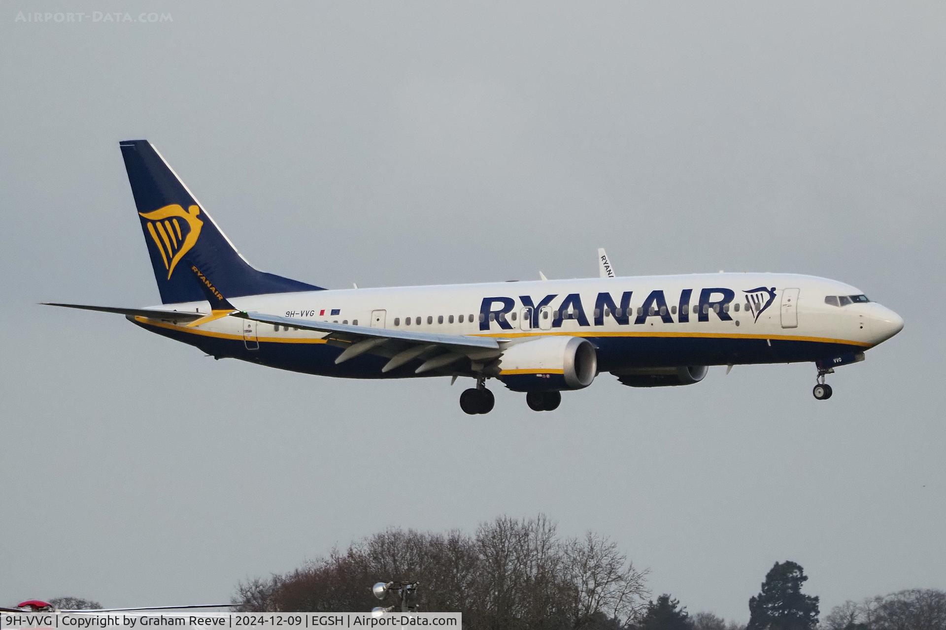 9H-VVG, 2022 Boeing 737-8-200 MAX C/N 62343, Landing at Norwich.