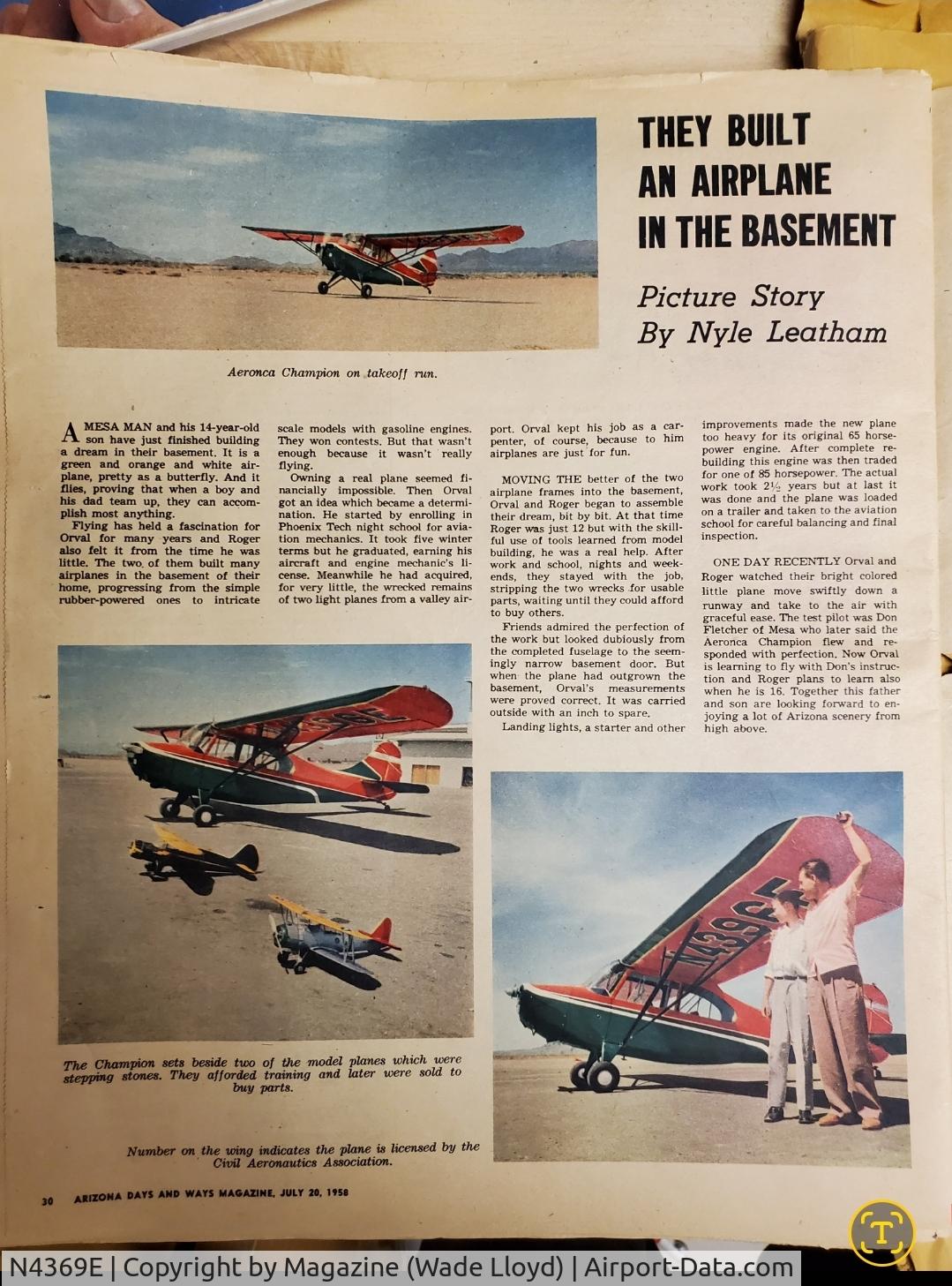N4369E, 1948 Aeronca 11CC Super Chief C/N 11CC-195, Restoration 1958