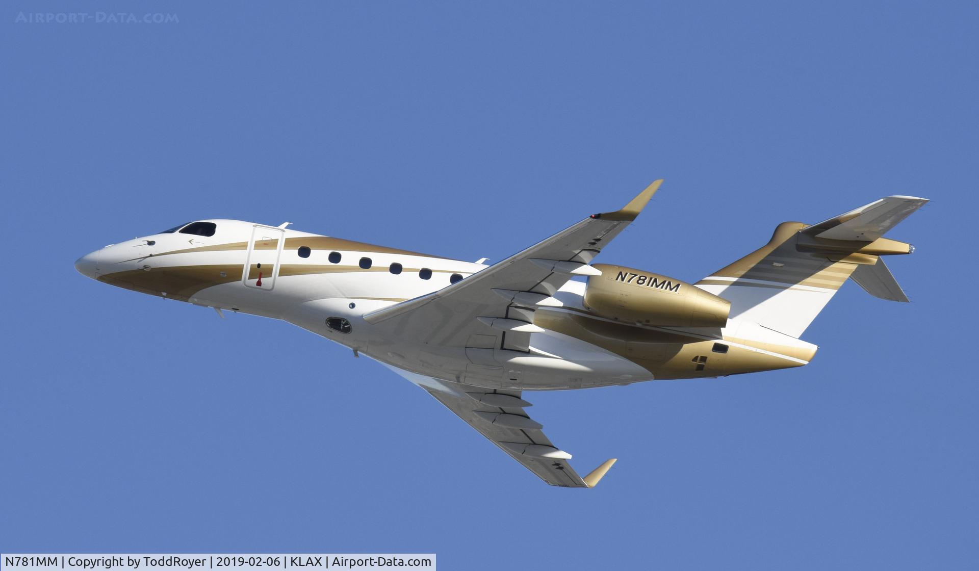 N781MM, 2016 Embraer EMB-550 Legacy 500 C/N 55000062, Departing LAX on 25R