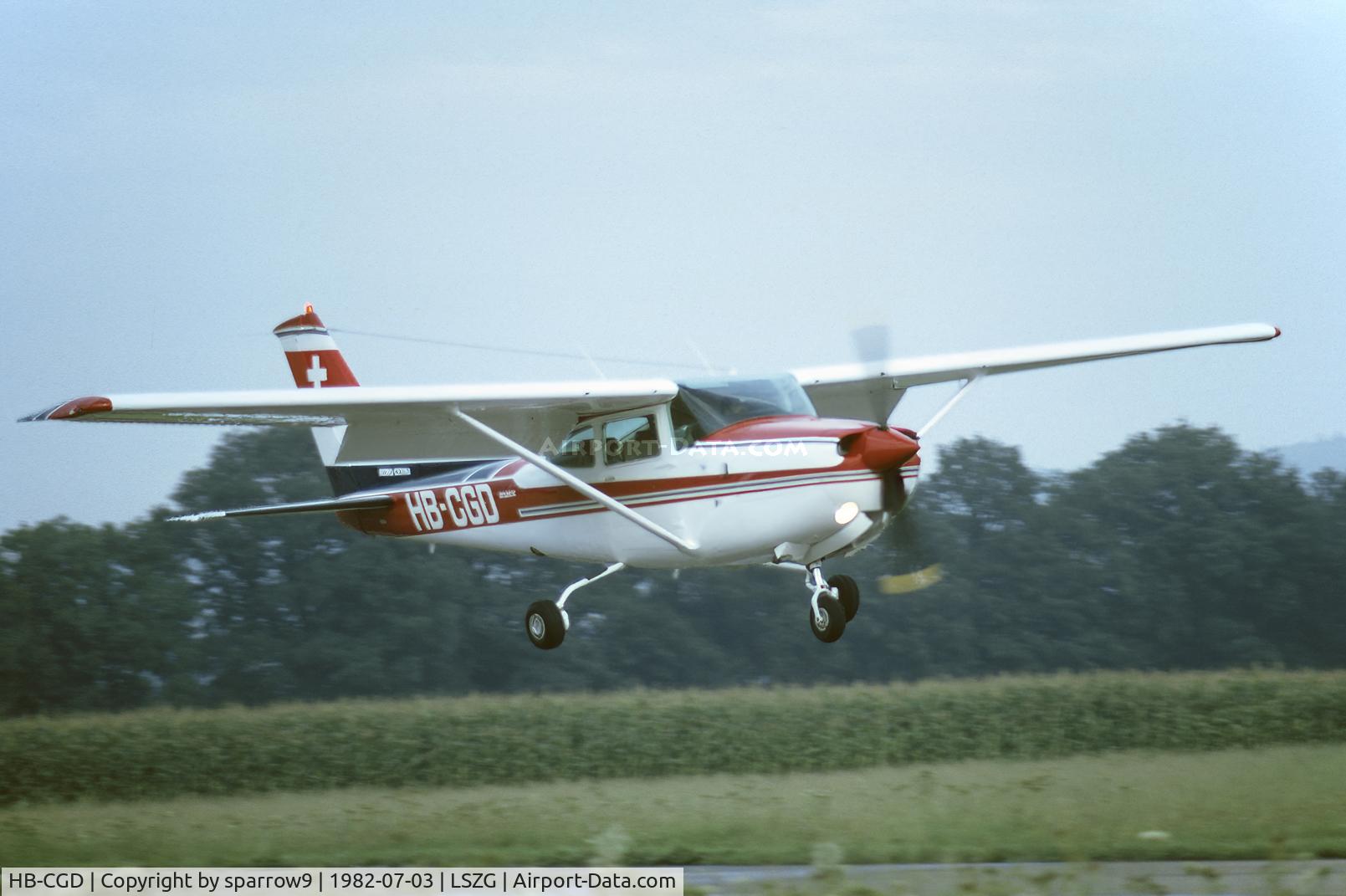 HB-CGD, 1980 Reims FR182 Skylane RG C/N FR18200067, On short final. HB-registered from 1982-04-15 until 2006-05-10