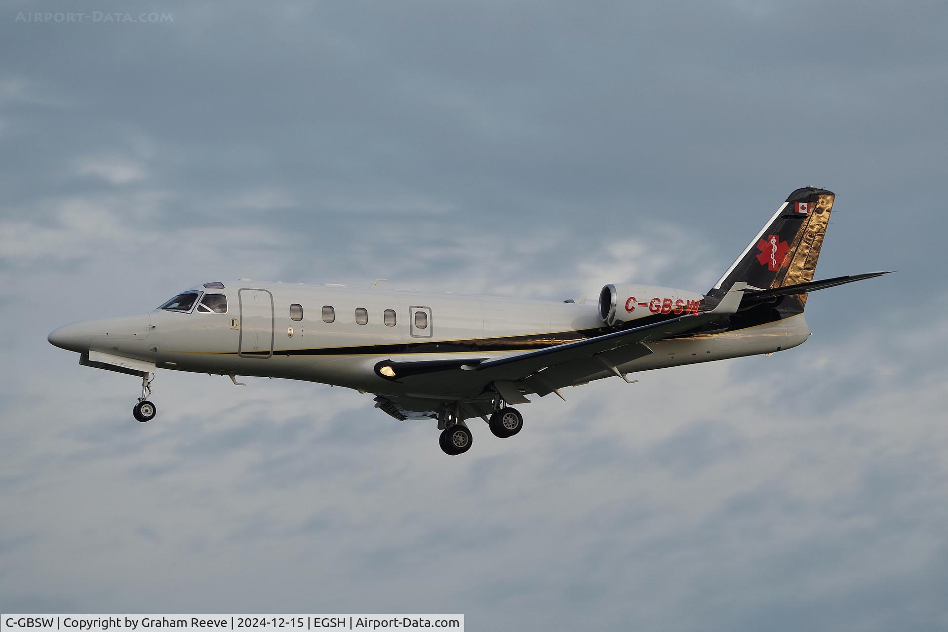 C-GBSW, 2001 Israel Aircraft Industries IAI-1125A Astra SPX C/N 130, Landing at Norwich.