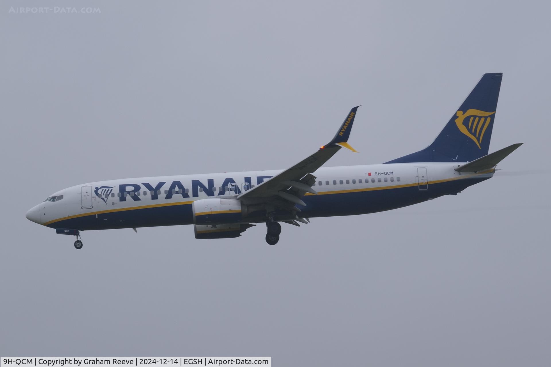9H-QCM, 2016 Boeing 737-8AS C/N 44737, Landing at Norwich.