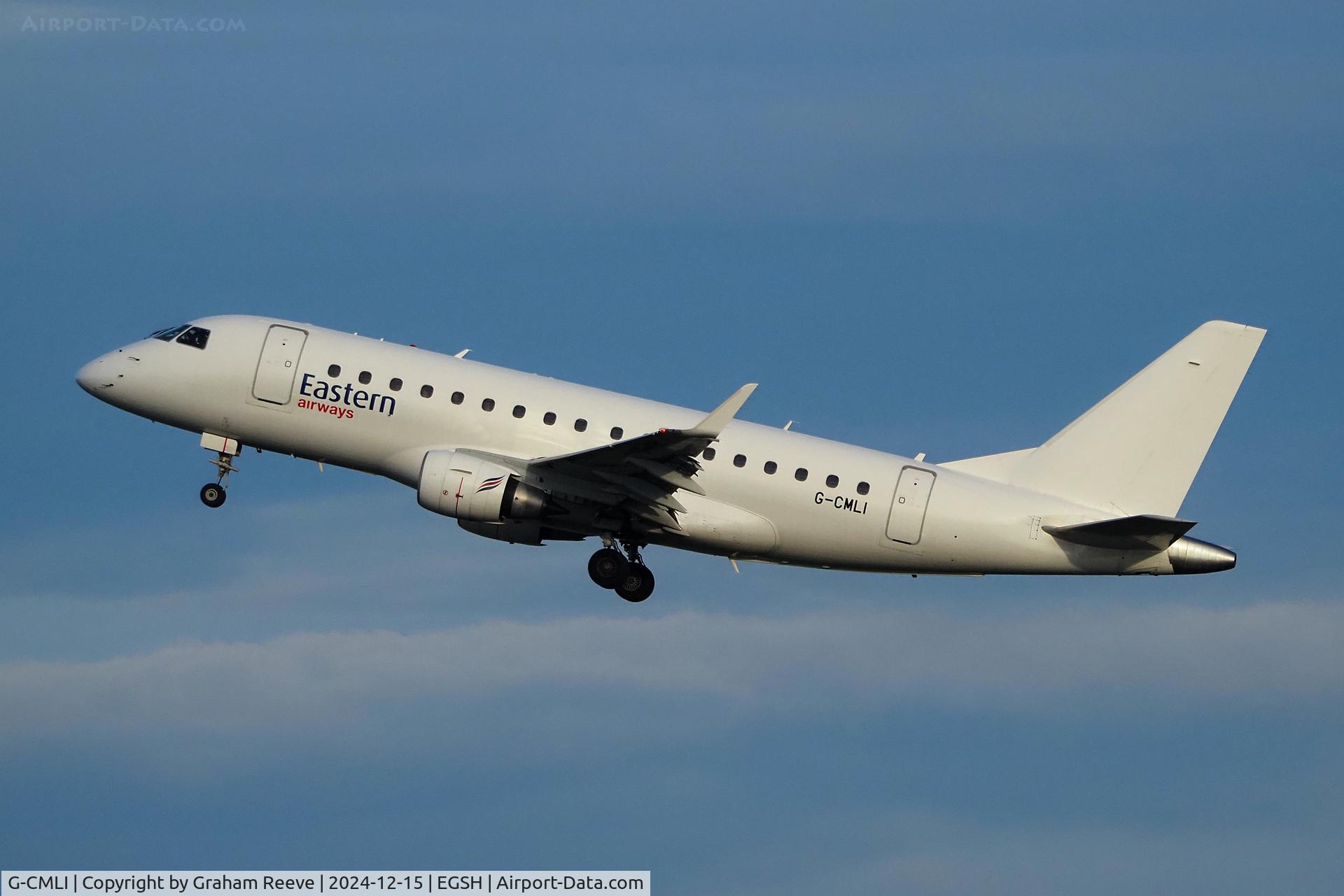 G-CMLI, 2005 Embraer 170LR (ERJ-170-100LR) C/N 17000093, Departing from Norwich.