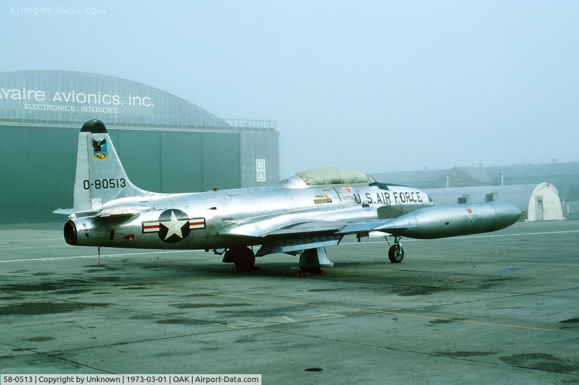 58-0513, 1958 Lockheed T-33A Shooting Star C/N 580-1562, Oakland 3.1973