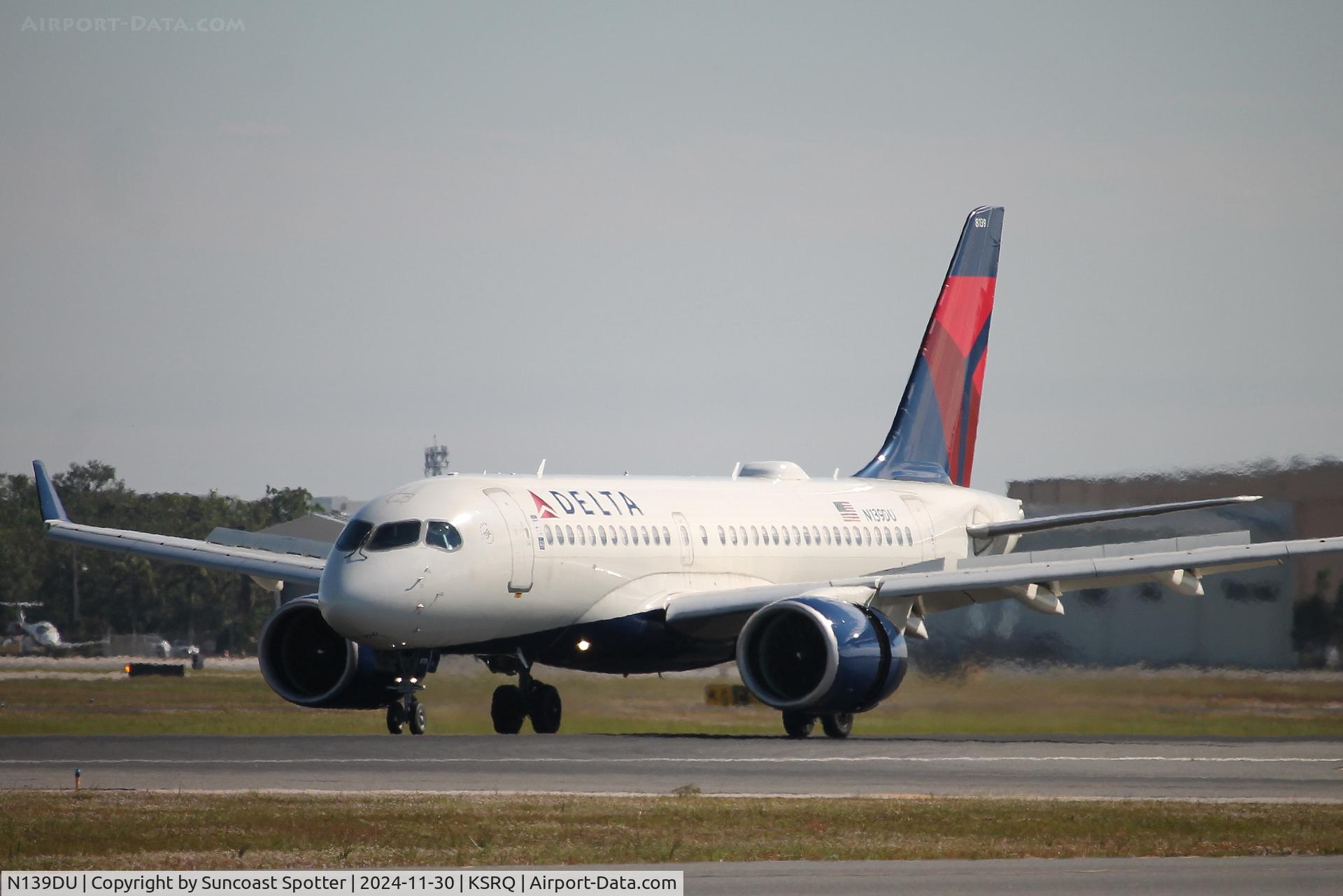 N139DU, 2020 Airbus A220-100 C/N 50058, Delta Flight 2412 arrives on Runway 32 at Sarasota-Bradenton International Airport following flight from LaGuardia Airport