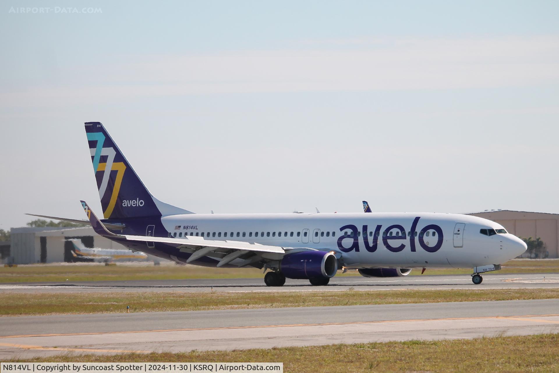 N814VL, 2011 Boeing 737-86J C/N 36886, Avelo Flight 307 arrives on Runway 32 at Sarasota-Bradenton International Airport following flight from Tweed New Haven Airport