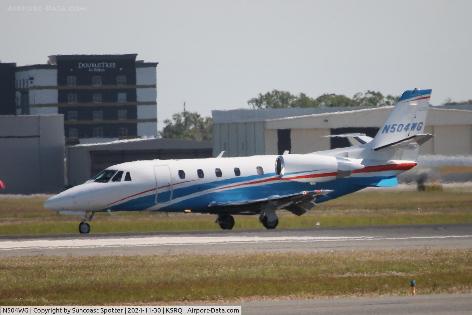 N504WG, 2024 Cessna (Textron) 560XL C/N 560-6355, Krypto Flight 504 arrives on Runway 32 at Sarasota-Bradenton International Airport following flight from Monmouth Executive Airport