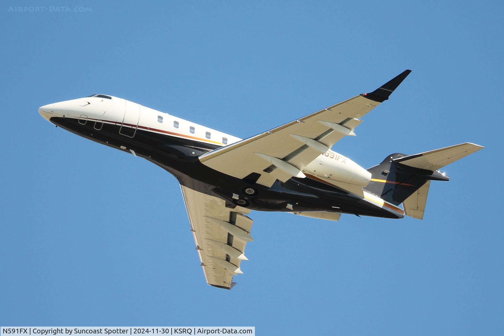 N591FX, 2019 Bombardier Challenger 350 C/N 20764, Flexjet Flight 591 departs Runway 32 at Sarasota-Bradenton International Airport enroute to Cancun International Airport