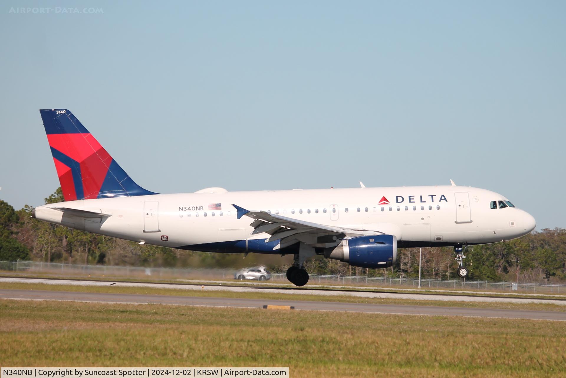 N340NB, 2002 Airbus A319-114 C/N 1714, Delta Flight 2320 arrives on Runway 6 at Southwest Florida International Airport following flight from John F Kennedy International Airport