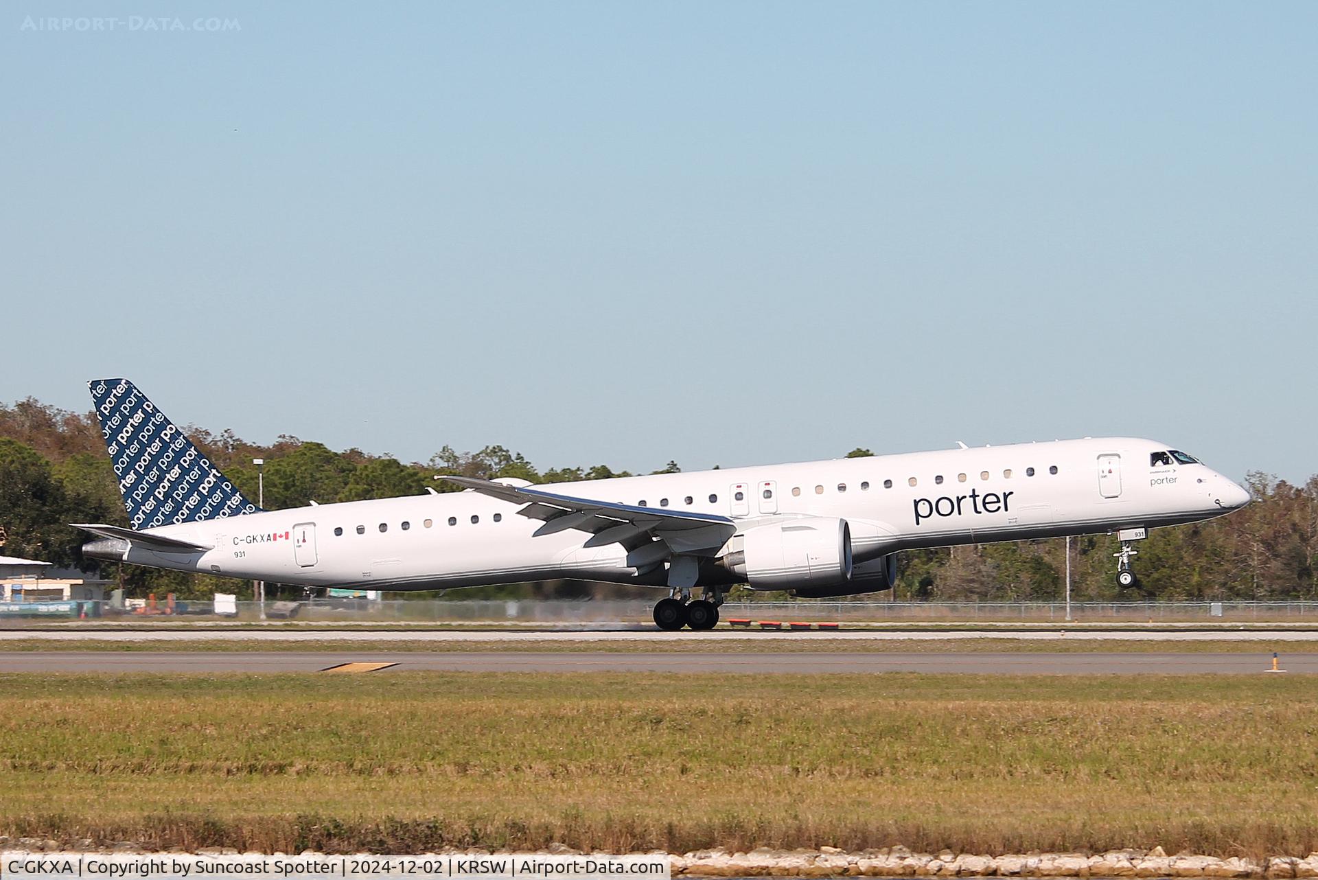 C-GKXA, 2024 Embraer E195-E2 C/N 19020122, Porter Flight 535 arrives on Runway 6 arrives on Runway 6 at Southwest Florida International Airport following flight from Toronto-Pearson International Airport