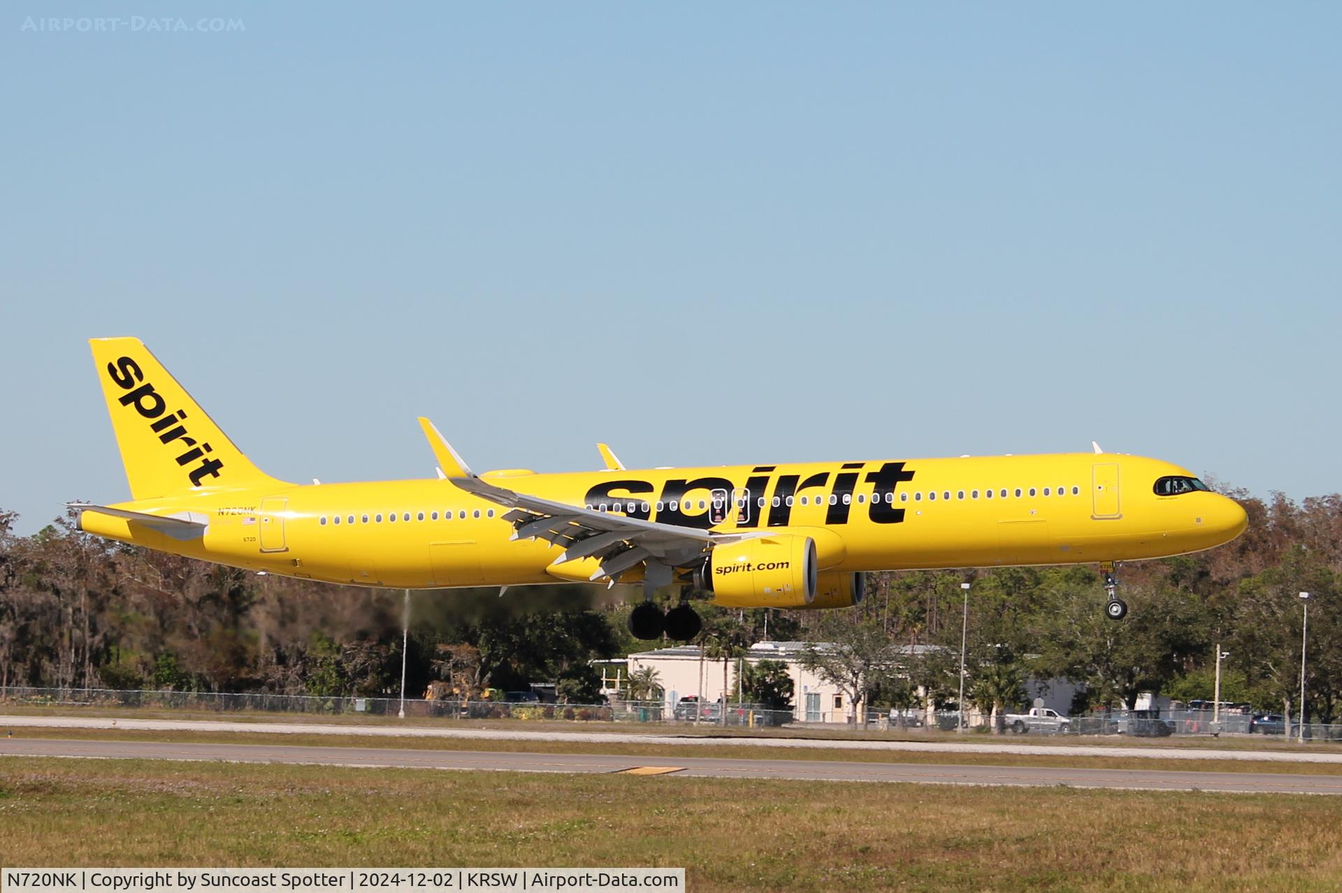 N720NK, 2024 Airbus A321-271NX C/N 12048, Spirit Flight 1235 arrives on Runway 6 at Southwest Florida International Airport following flight from Detroit Metro Airport