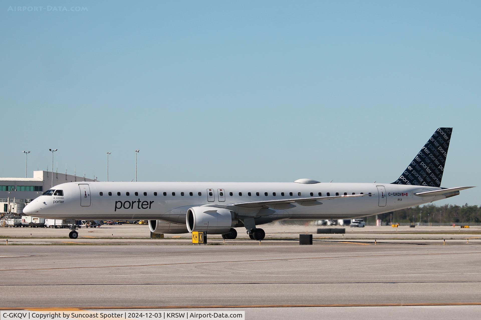 C-GKQV, 2023 Embraer E195 E2 C/N 19020094, Porter Flight 535 taxis to gate at Southwest Florida International Airport following flight from Toronto-Pearson International Airport