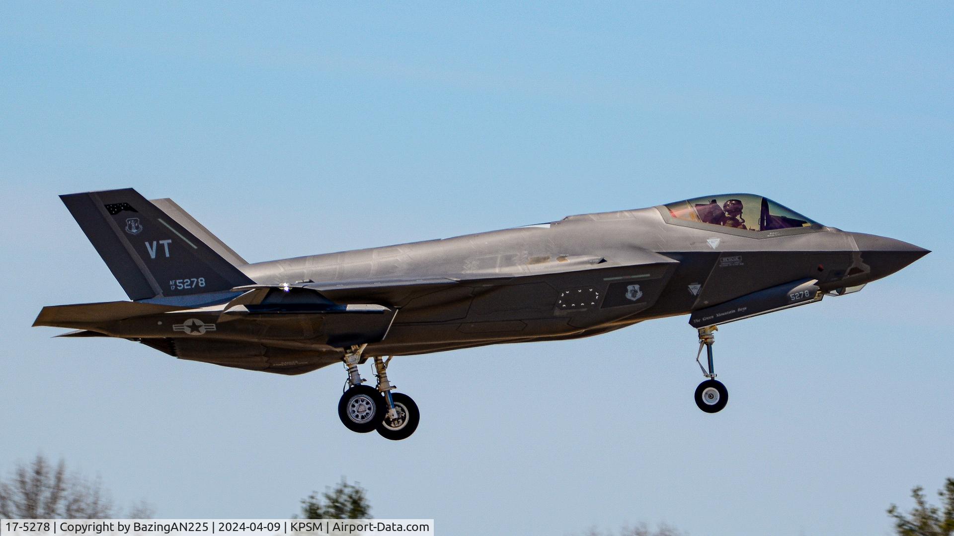 17-5278, 2016 Lockheed Martin F-35A Lightning II C/N AF-220, Maple22 moments from touchdown at KPSM prior to a flyover of Fenway Park in Boston, Massachusetts