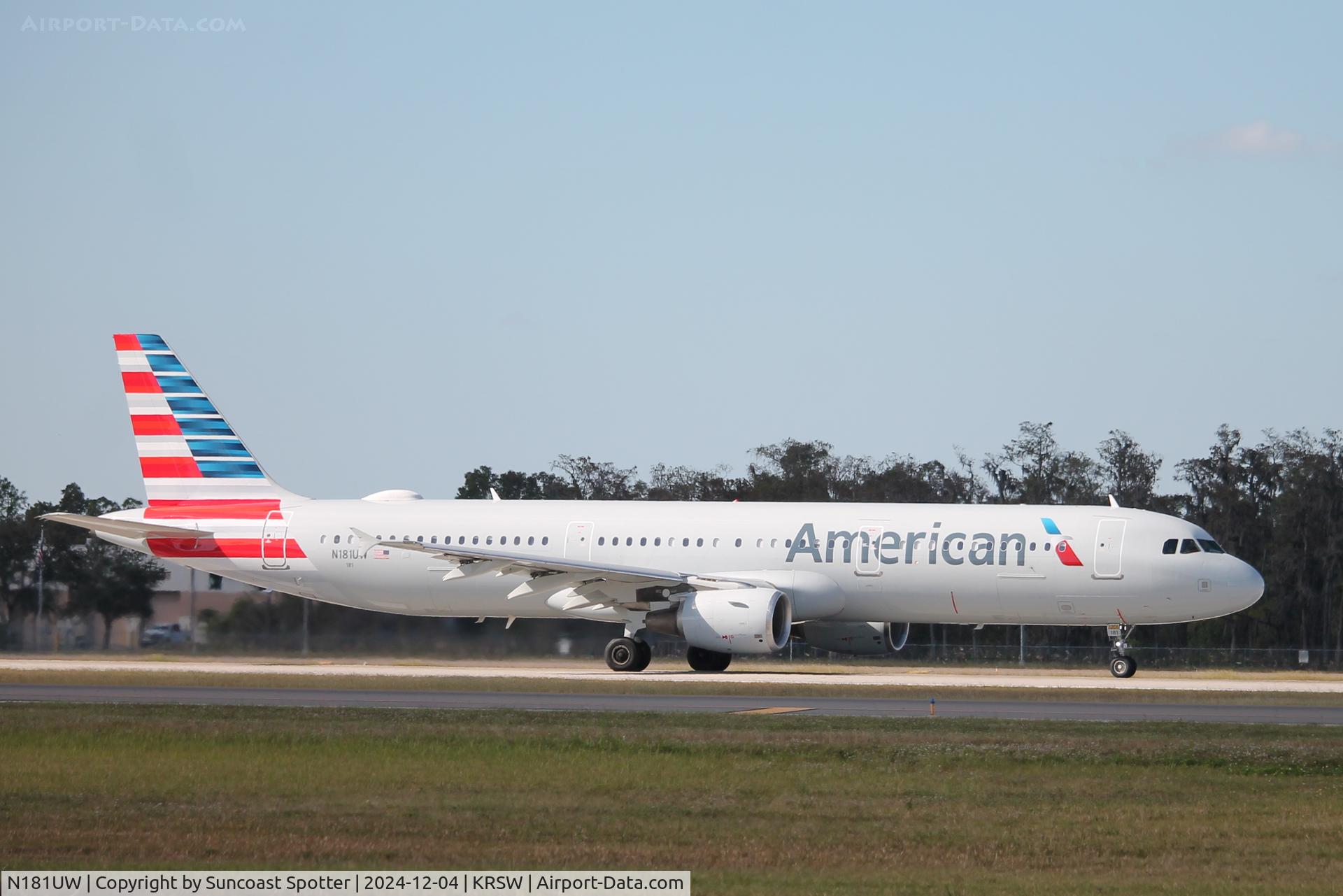N181UW, 2001 Airbus A321-211 C/N 1531, American Flight 1094 departs Runway 6 at Southwest Florida International Airport enroute to Charlotte-Douglas International Airport