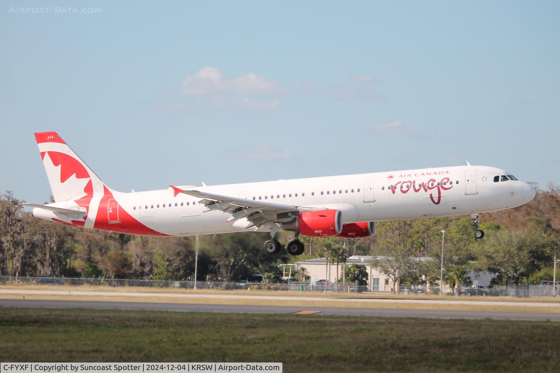 C-FYXF, 2012 Airbus A321-211 C/N 5038, Rouge Flight 1662 arrives on Runway 6 at Southwest Florida International Airport following flight from Toronto-Pearson International Airport