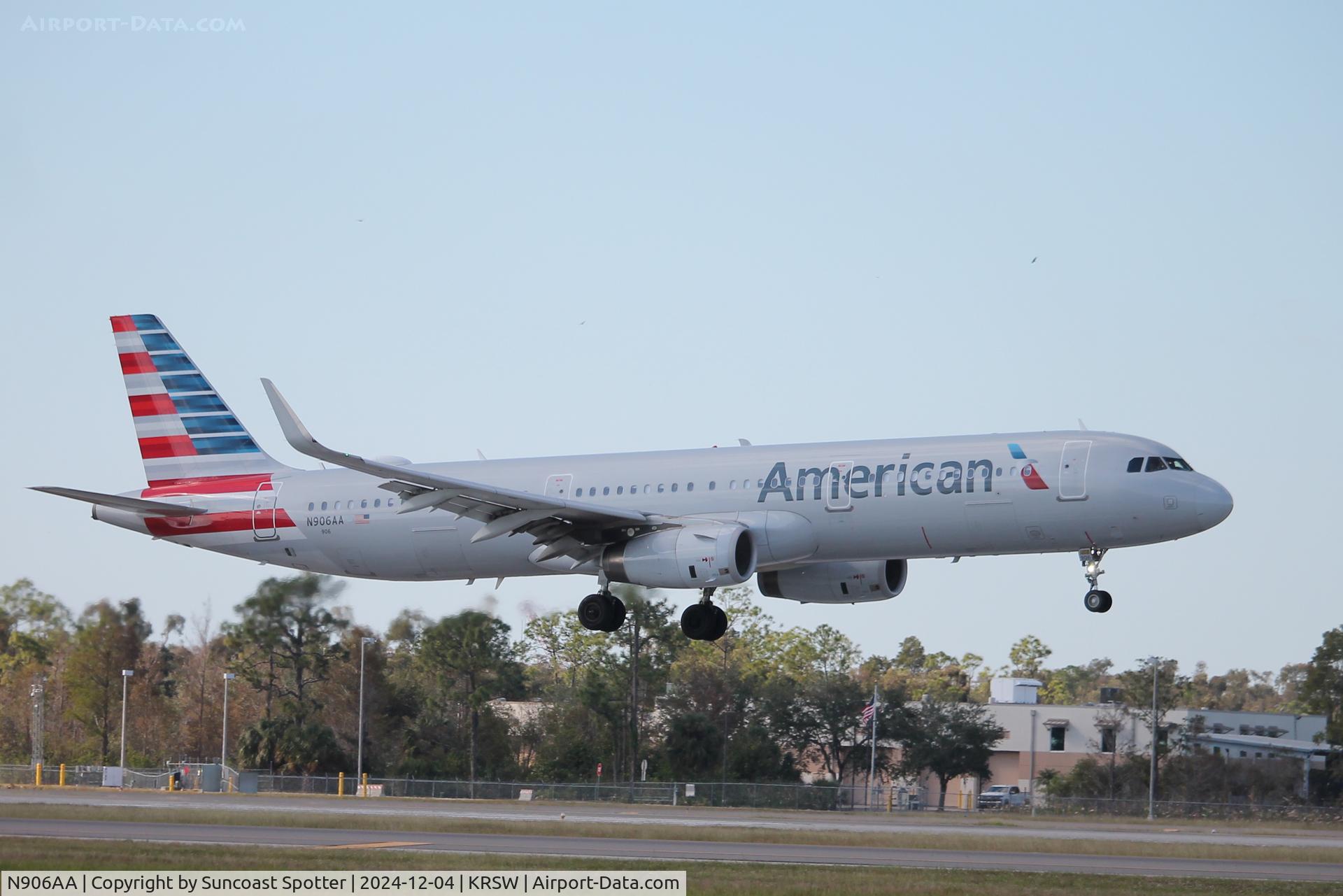 N906AA, 2017 Airbus A321-231 C/N 7651, American Flight 873 arrives on Runway 6 at Southwest Florida International Airport following flight from Dallas/Fort Worth International Airport