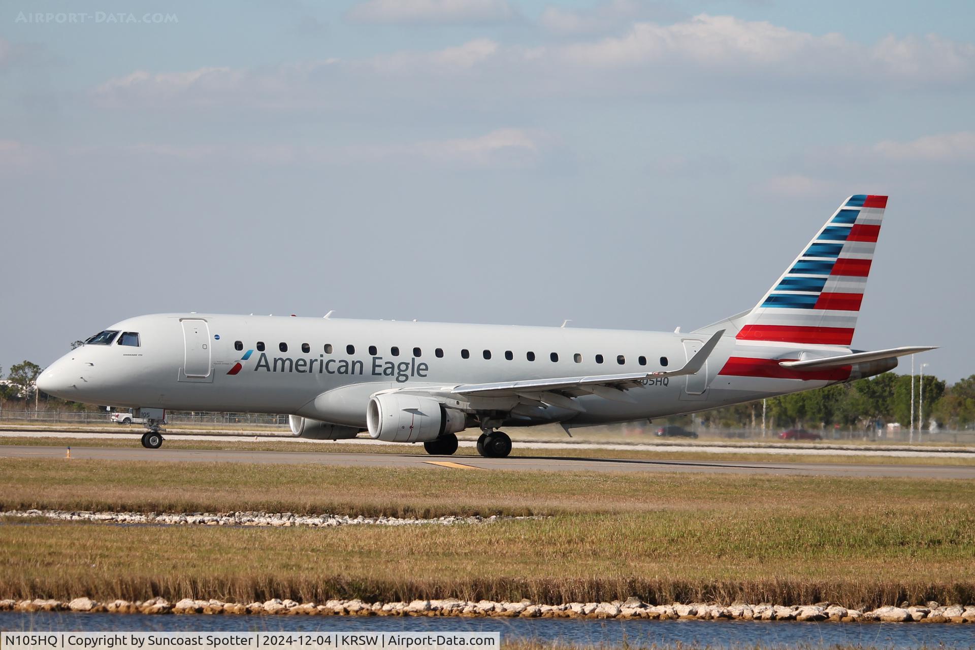 N105HQ, 2007 Embraer 175LR (ERJ-170-200LR) C/N 17000163, American Flight 4646 operated by Republic taxis at Southwest Florida International Airport prior to flight to Reagan National Airport