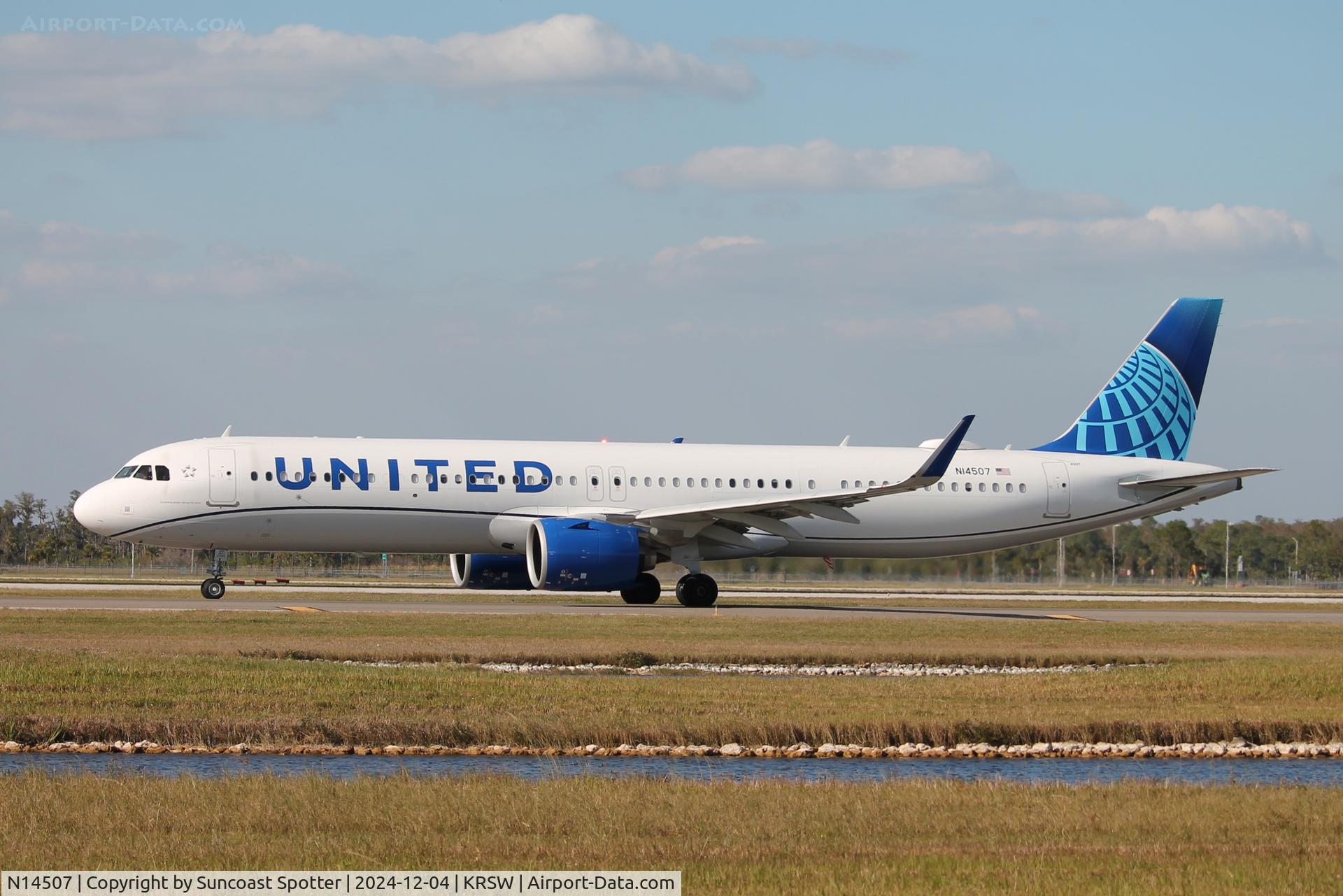 N14507, 2024 Airbus A321-271NX C/N 11846, United Flight 1967 taxis at Southwest Florida International Airport prior to flight to Chicago-O’Hare International Airport