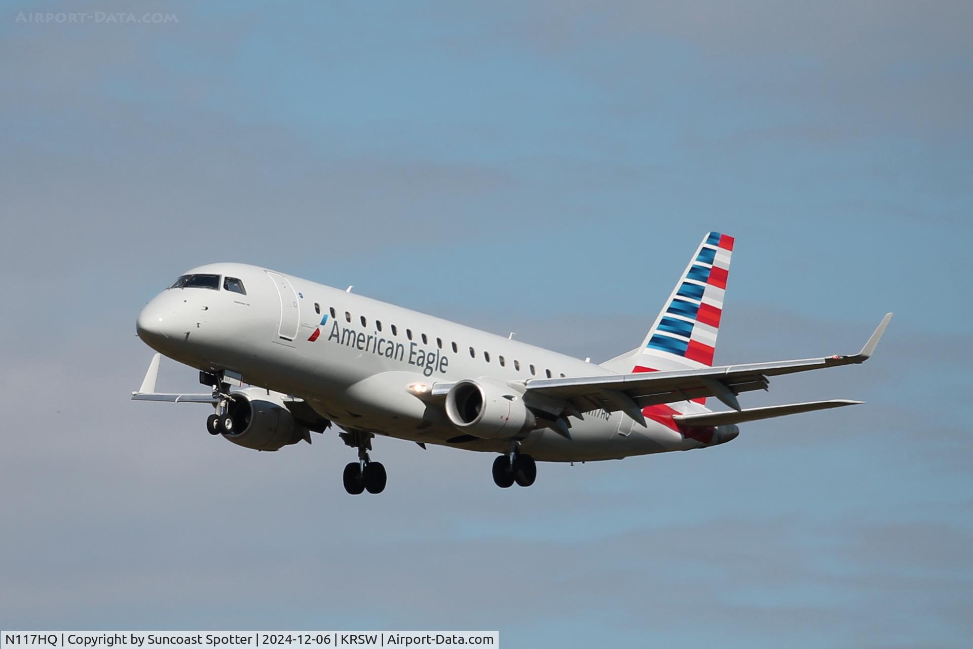 N117HQ, 2007 Embraer 175LR (ERJ-170-200LR) C/N 17000184, American Flight 4492 operated by Republic arrives on Runway 24 at Southwest Florida International Airport following flight from Reagan National Airport