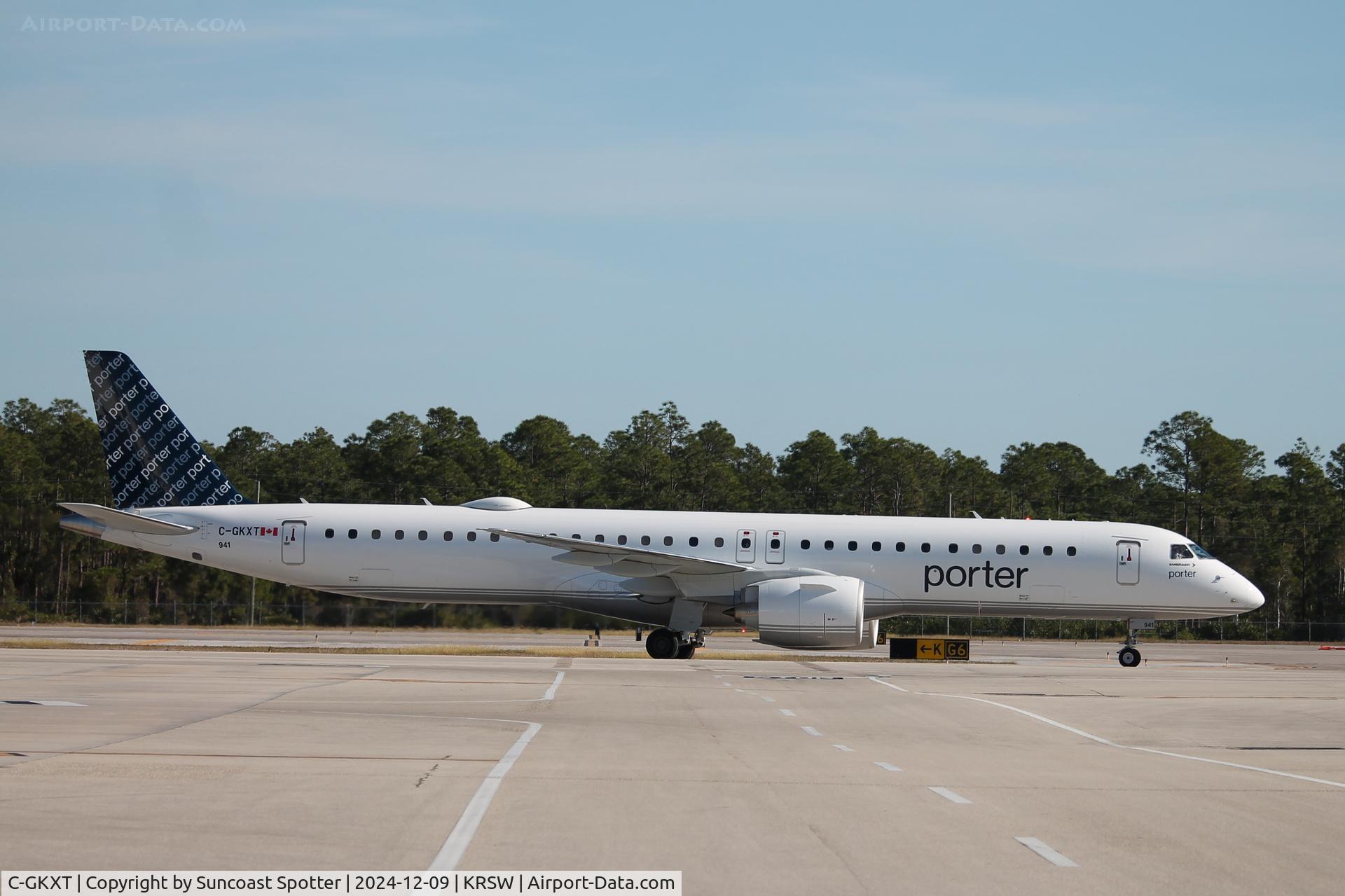 C-GKXT, 2024 Embraer E195-E2 C/N 19020146, Porter Flight 535 taxis to gate at Southwest Florida International Airport following flight from Toronto-Pearson International Airport